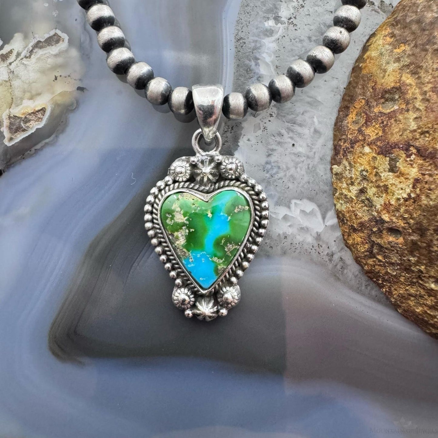 Sterling Silver Southwestern Style Sonora Gold Turquoise Heart Pendant For Women