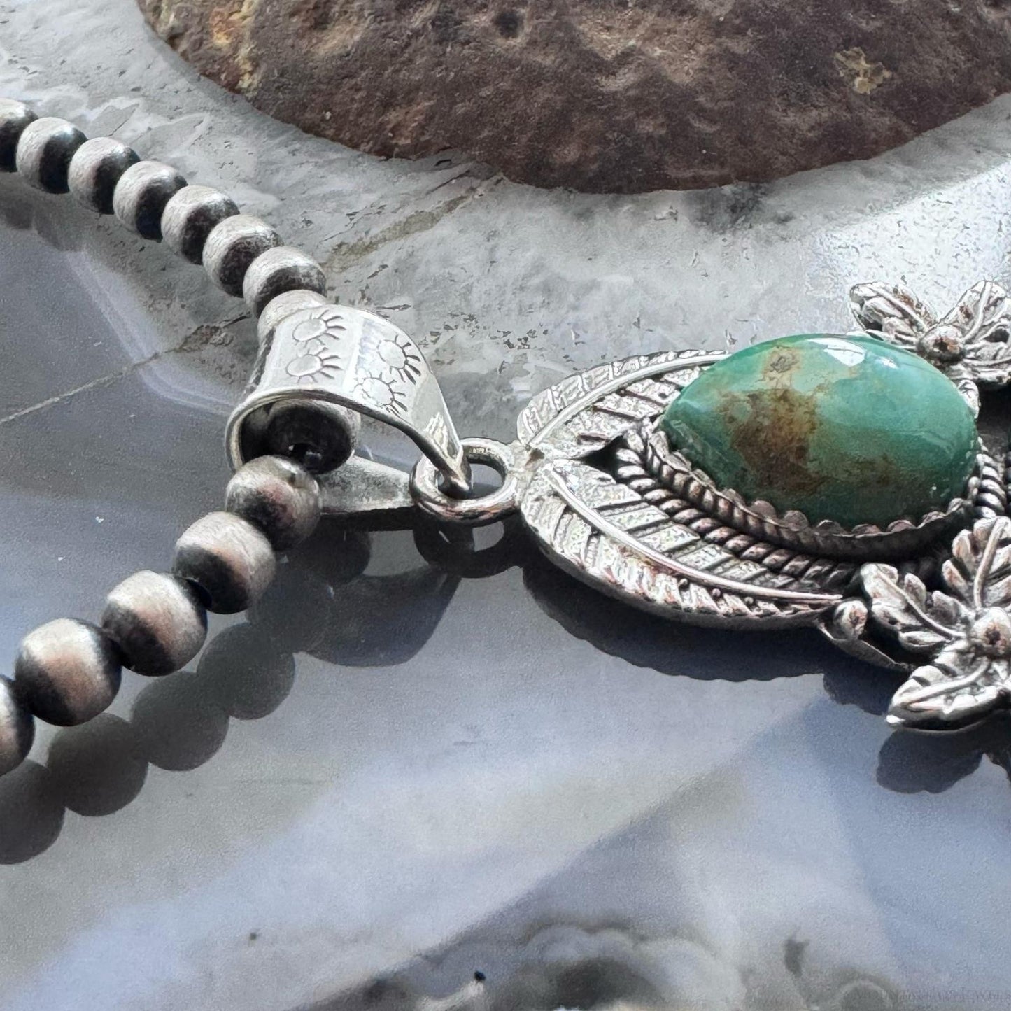 Sterling Silver Southwestern Style Triple Turquoise Decorated Pendant For Women