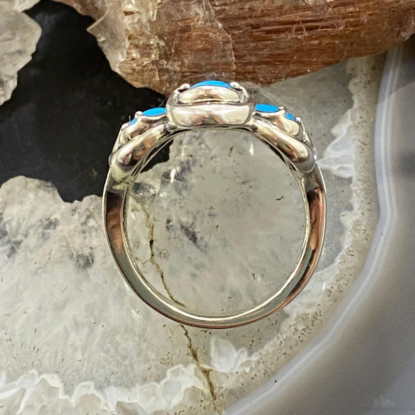 Carolyn Pollack Southwestern Style Sterling Silver Sleeping Beauty Turquoise Cluster Flower Ring For Women