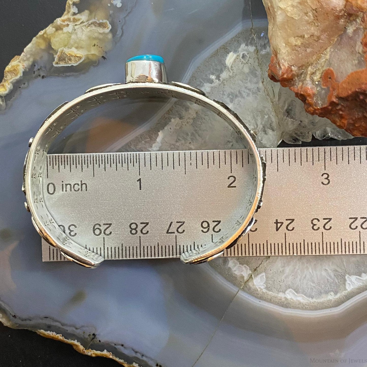 Alex Sanchez Native American Sterling Silver Turquoise Petroglyph Bracelet #2
