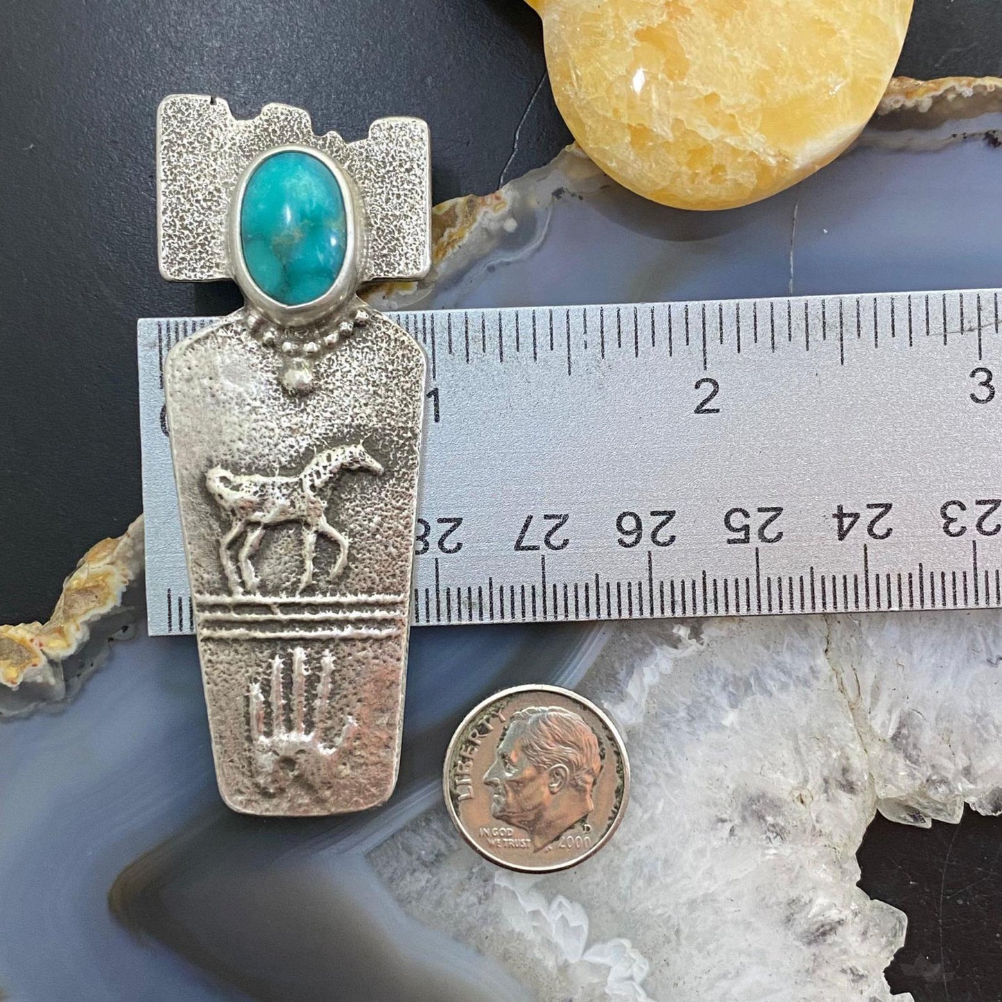 Joel Pajarito Native American Santo Domingo Tufa Cast w/Turquoise Unisex Pendant