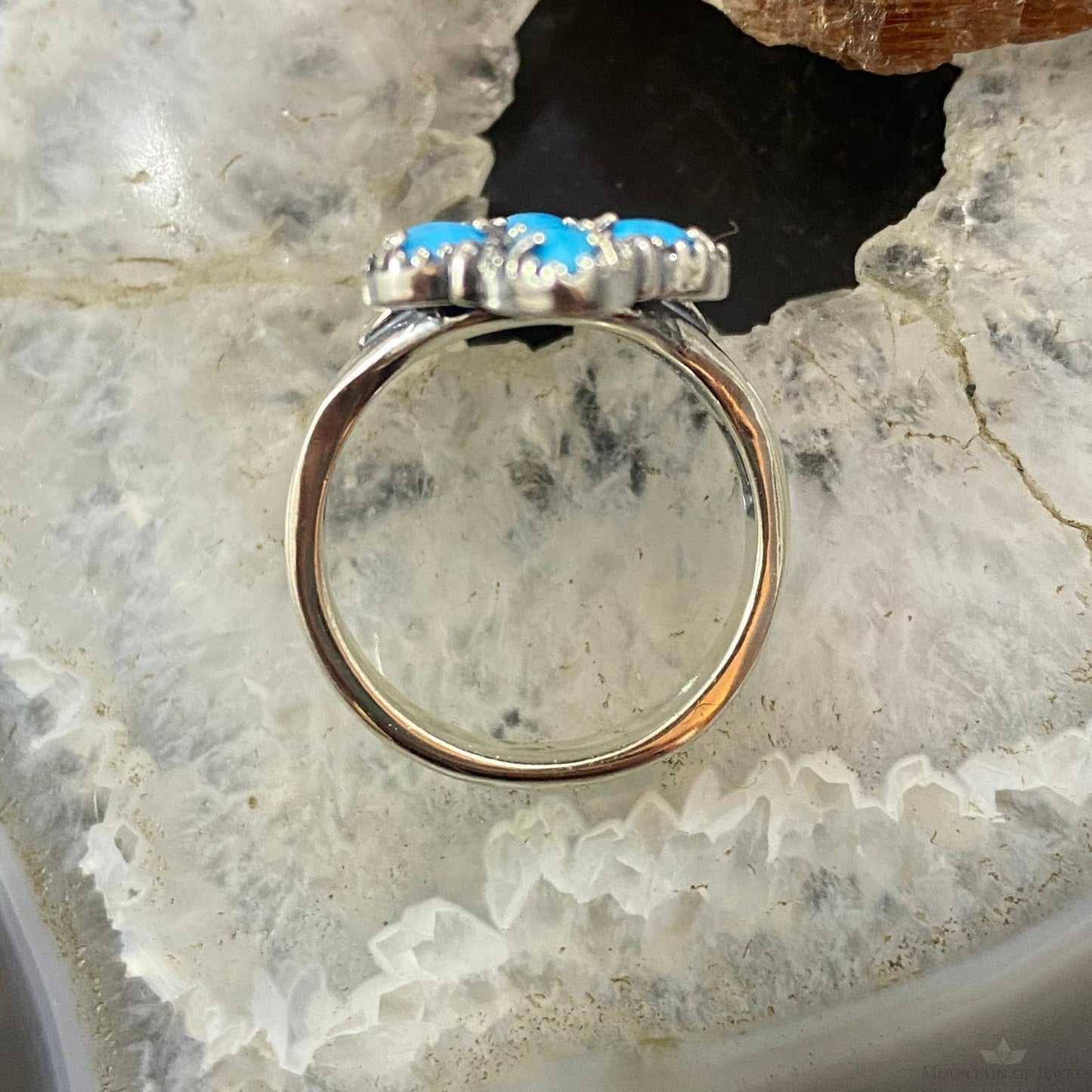 Carolyn Pollack Southwestern Style Sterling Silver Sleeping Beauty Turquoise Decorated Cluster Ring For Women