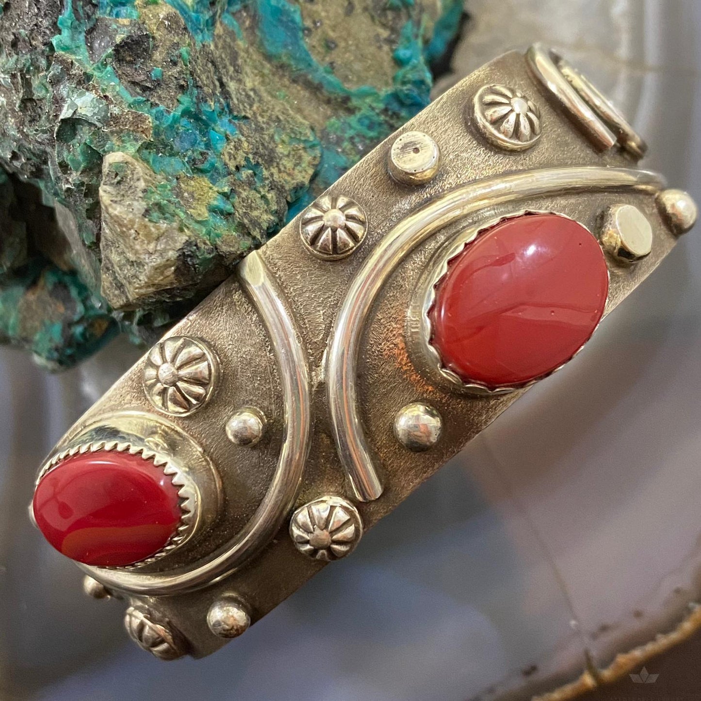 Delbert Secatero Rosarita Stones Decorated Sterling Silver Bracelet For Women