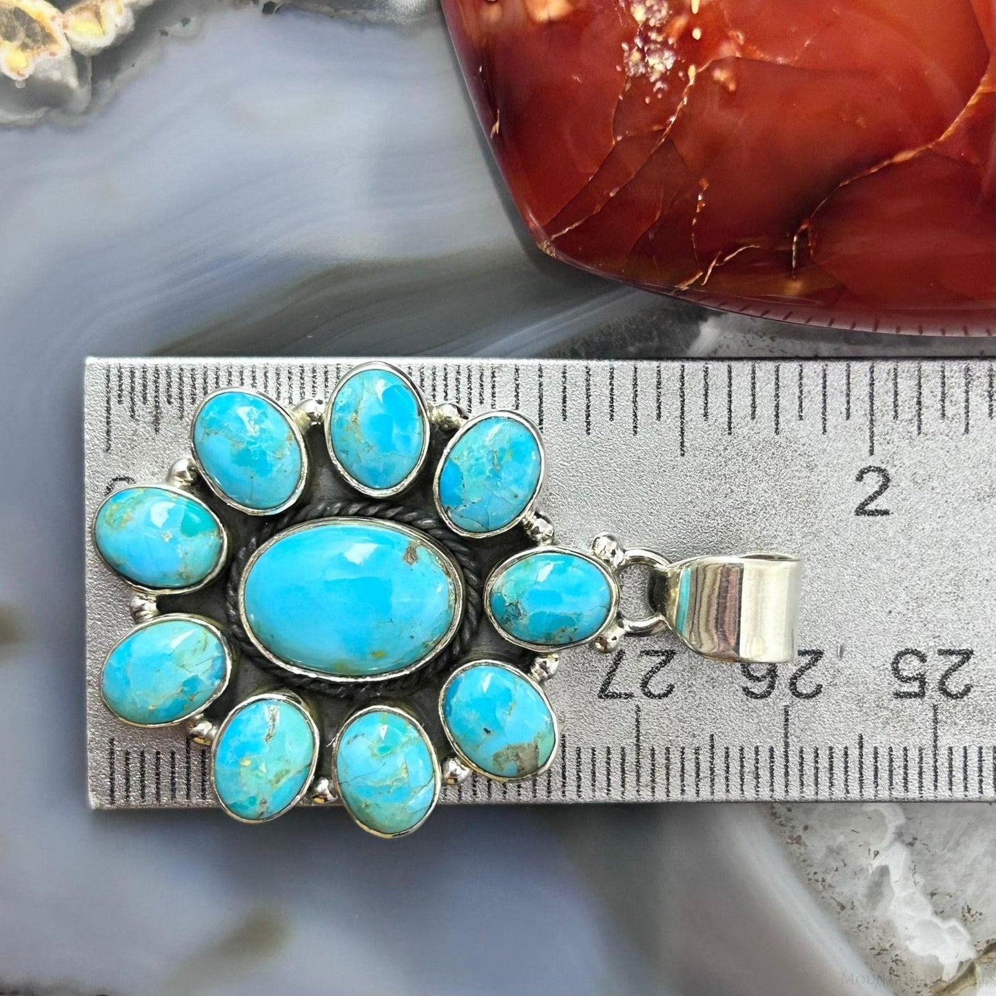 Sterling Silver Southwestern Style Mohave Turquoise Cluster Pendant For Women
