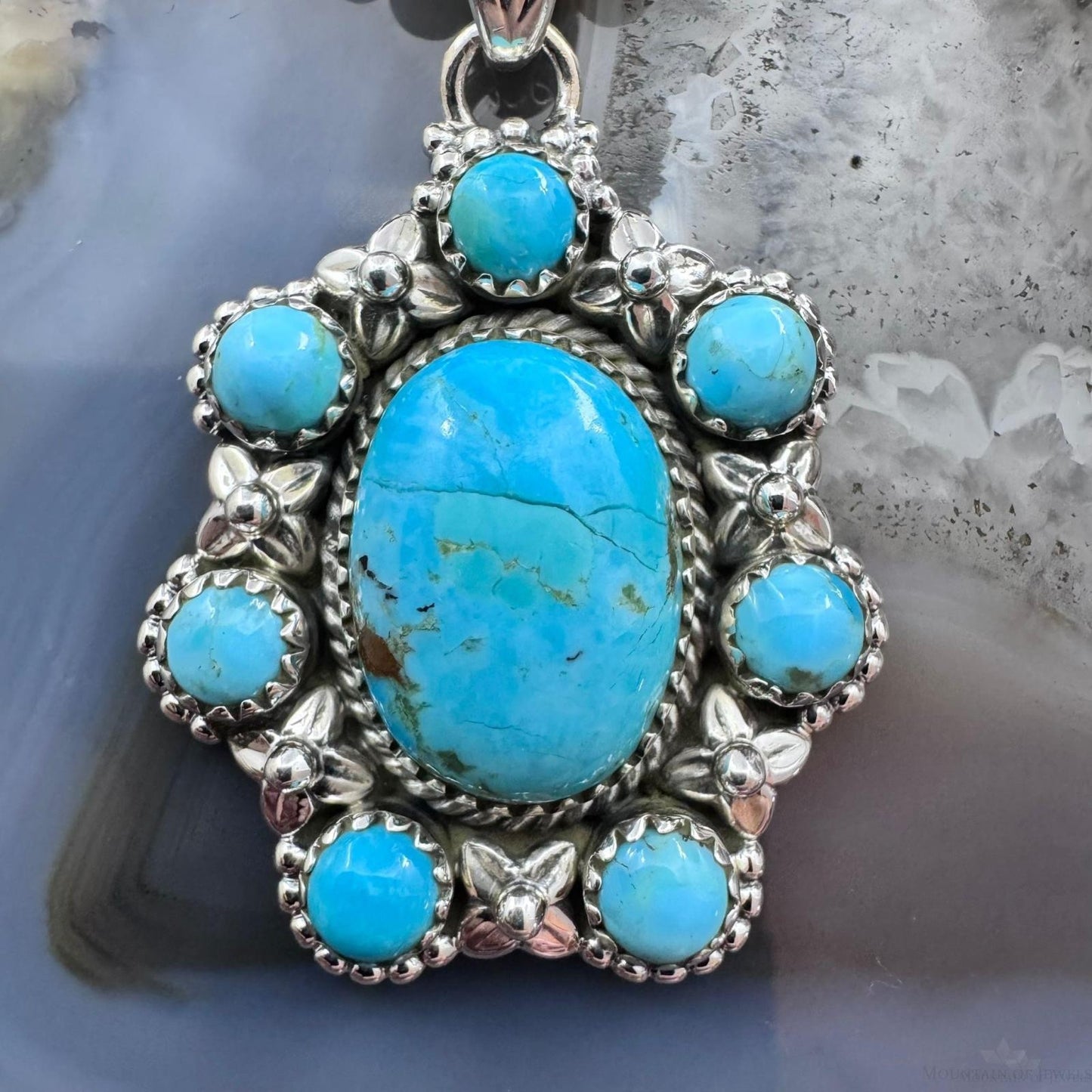 Sterling Silver Southwestern Style Composite American Turquoise Cluster Pendant