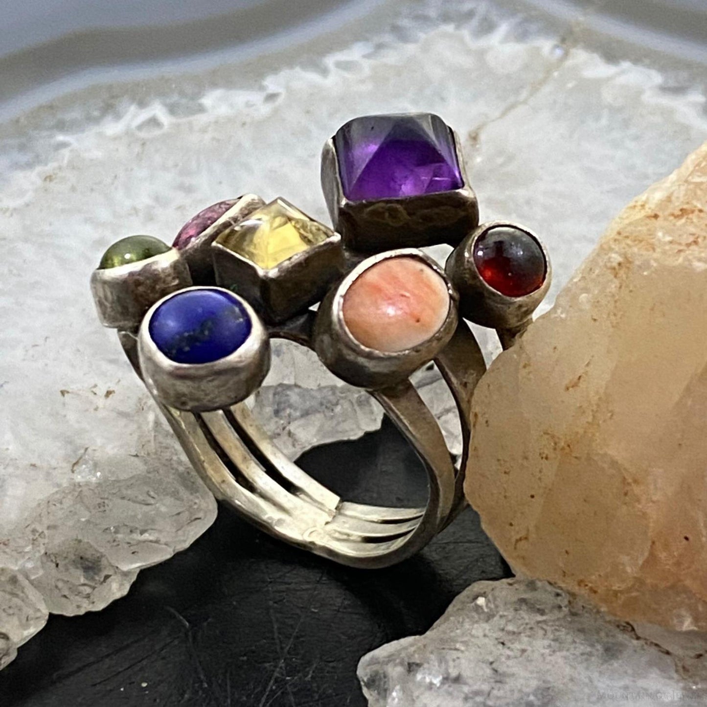 Gilo and Grace Nakai Vintage Native Sterling Silver Multi-Stone Ring Size 8