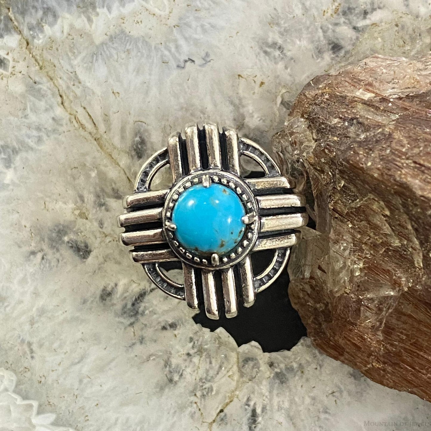 Carolyn Pollack Southwestern Style Sterling Silver Blue Turquoise Zia Symbol Ring For Women