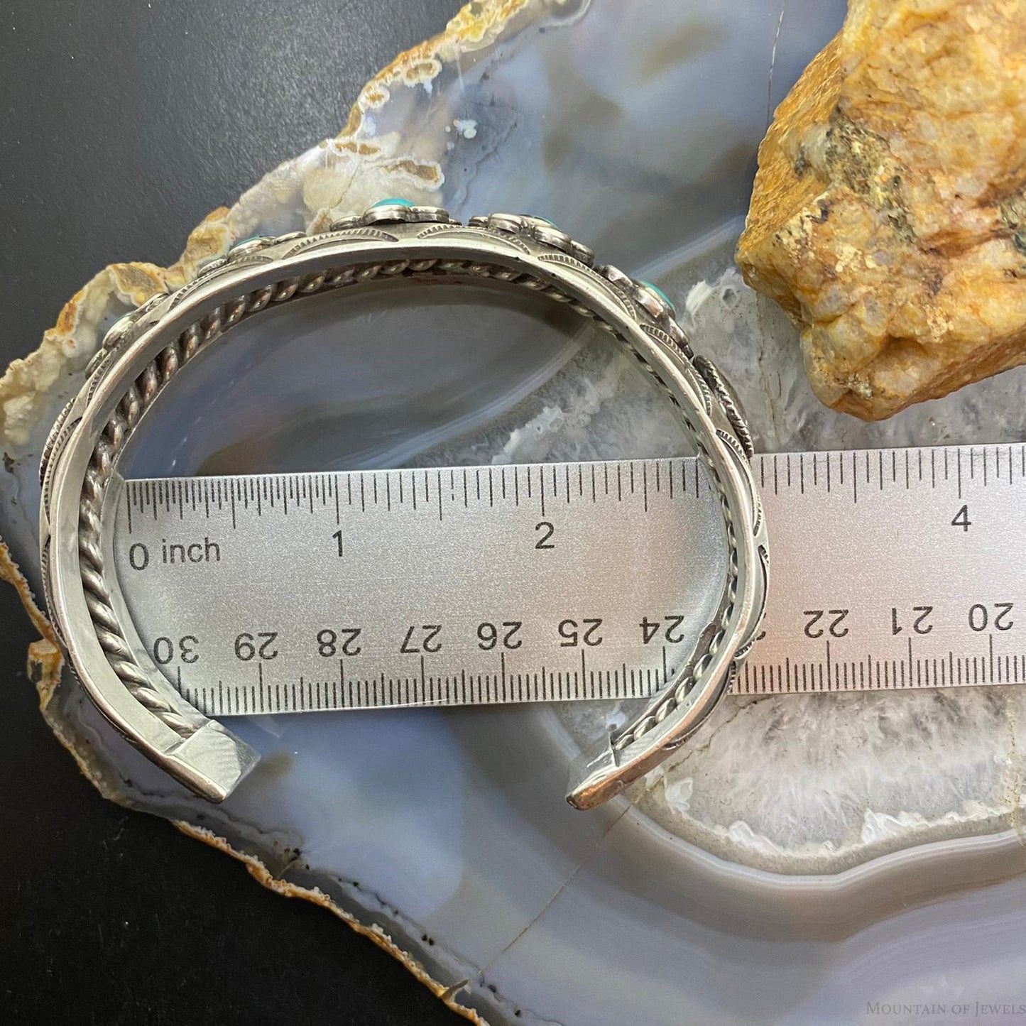 Vintage Native American Silver Oval Turquoise Floral Bracelet For Women