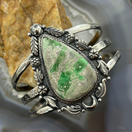 Sterling Silver Southwestern Style Large Teardrop Variscite Bracelet For Women