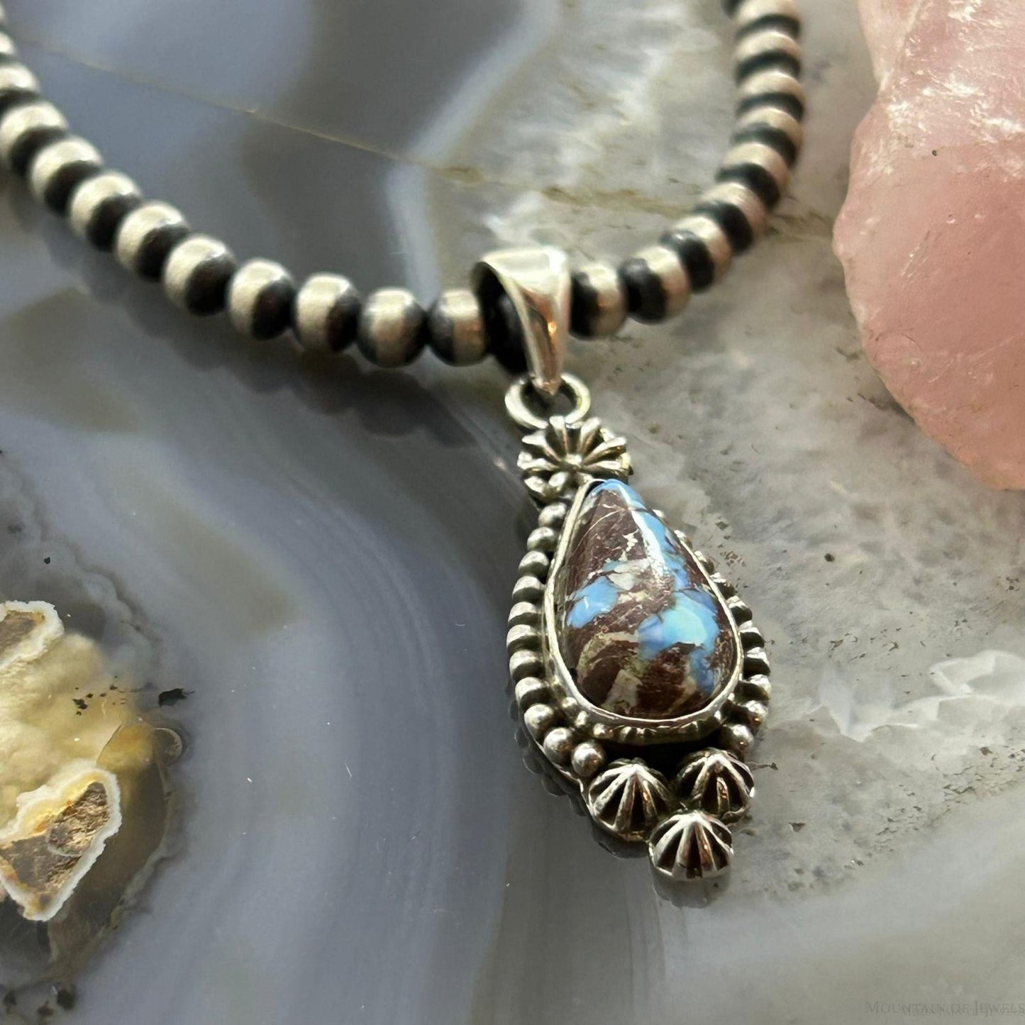 Sterling Silver Southwestern Style Teardrop Golden Hill Turquoise Pendant For Women