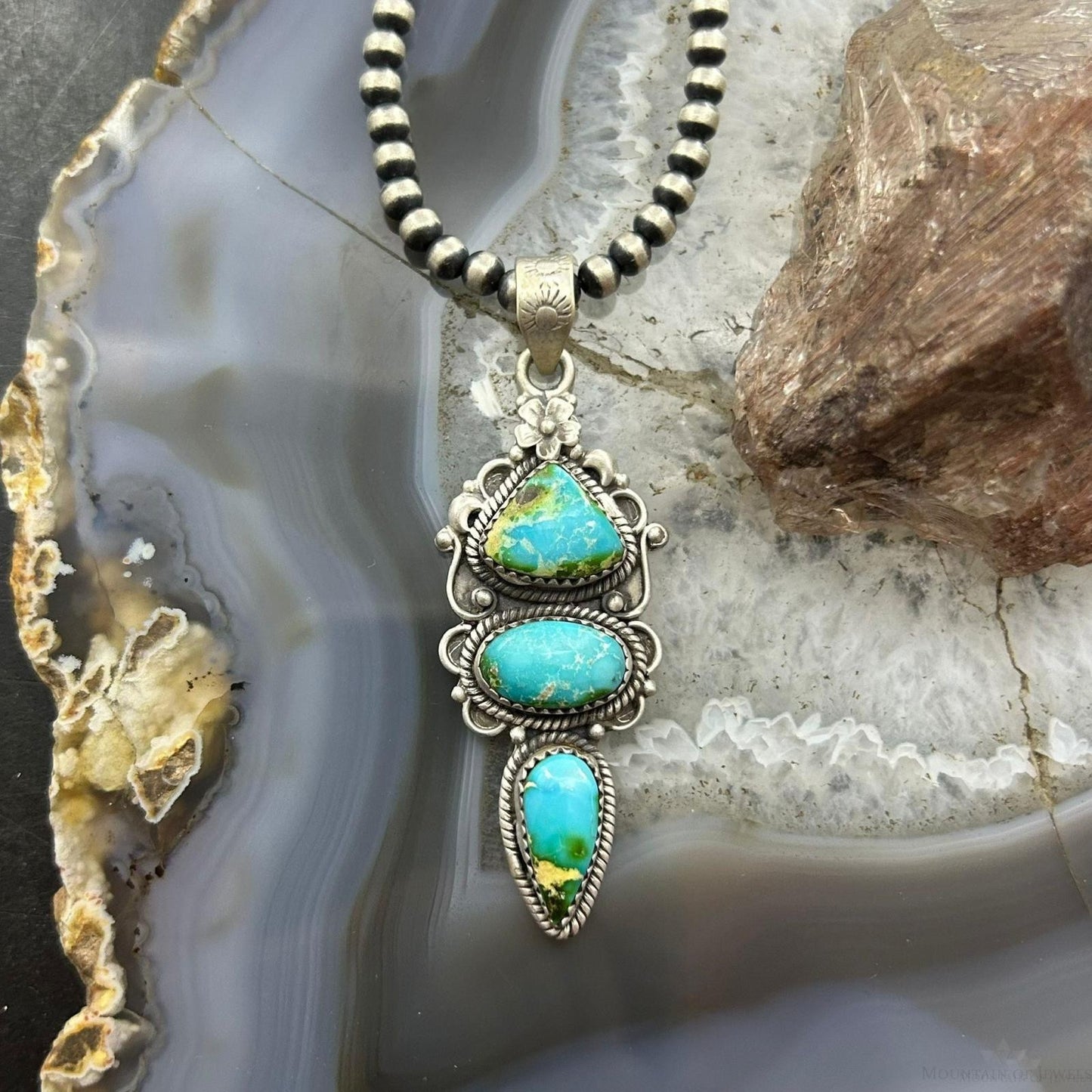 Sterling Silver Southwestern Style 3 Sonora Gold Turquoise Decorated Pendant For Women #4