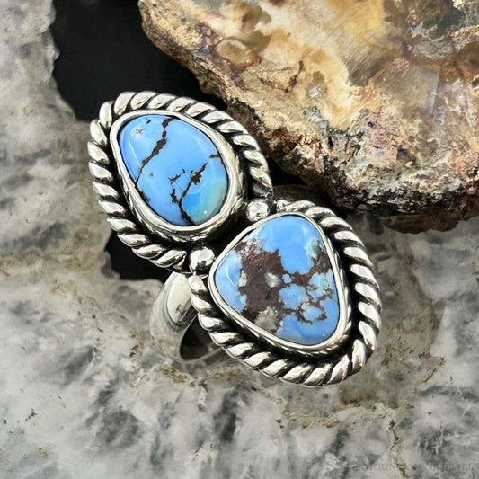 Sterling Silver Southwestern Style Double Golden Hill Turquoise Ring Size 5 For Women