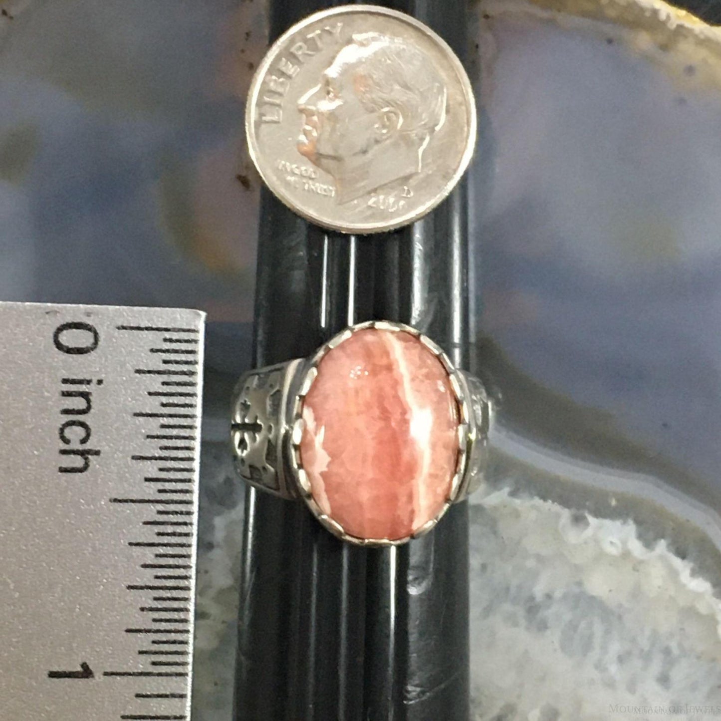 Carolyn Pollack Sterling Silver Oval Rhodochrosite Decorated Ring For Women
