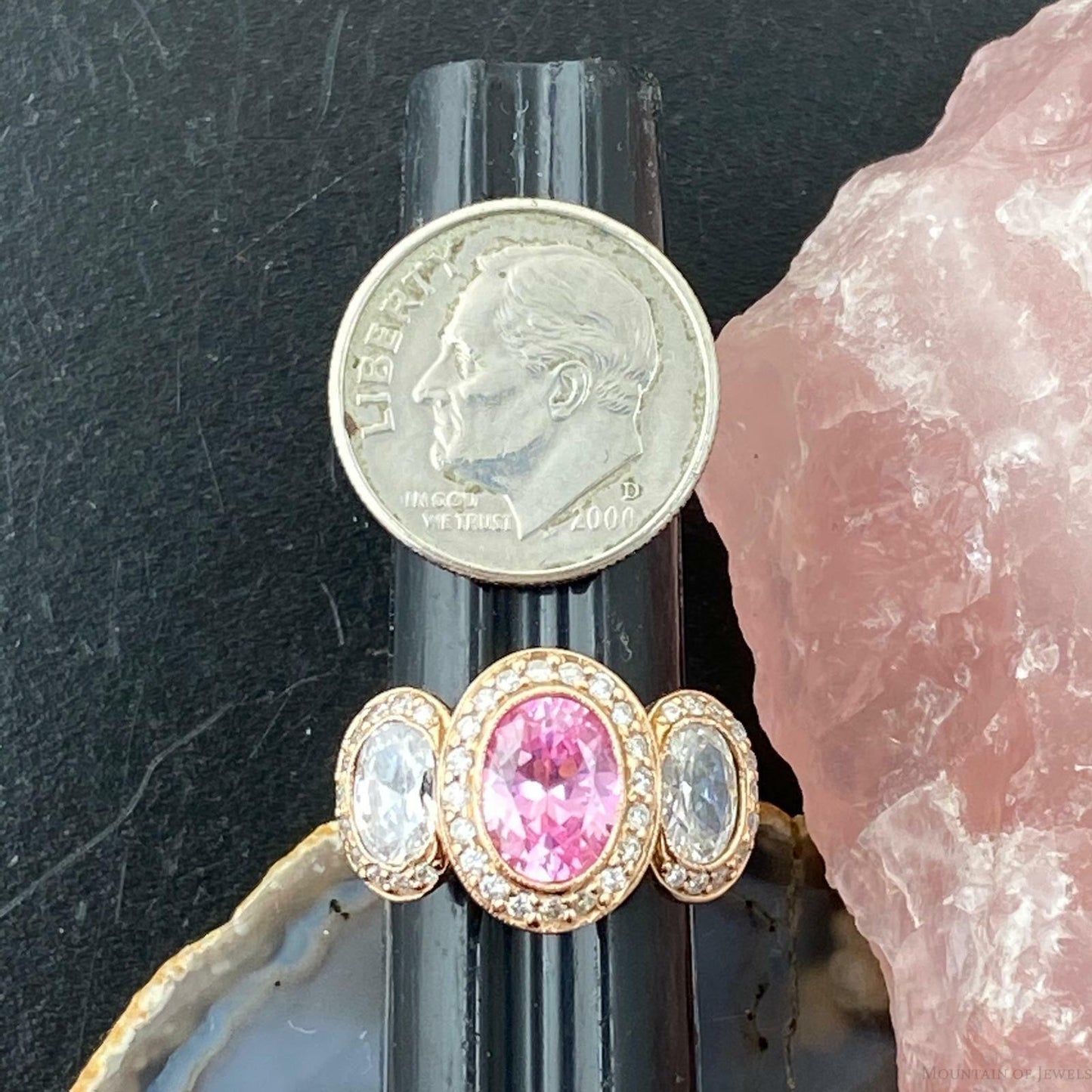 14K Rose Gold Pink and White CZ Bridal Ring Size 3