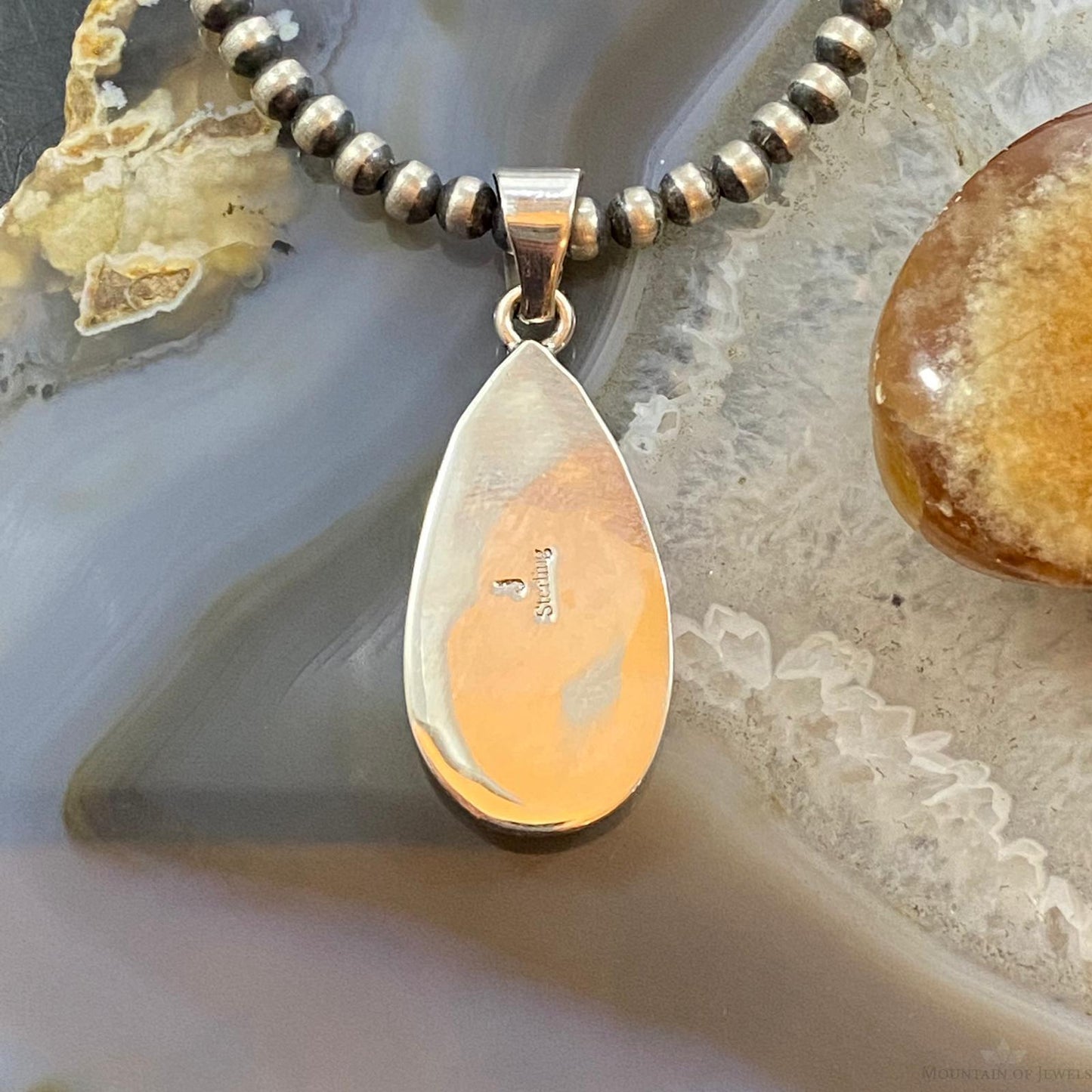 Native American Sterling Blue Ridge Turquoise Teardrop Pendant For Women #1