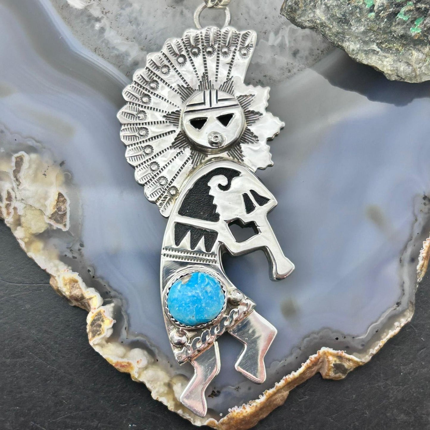Alonzo Mariano Sterling Silver Turquoise Unisex Kokopelli Kachina Dancer Pendant