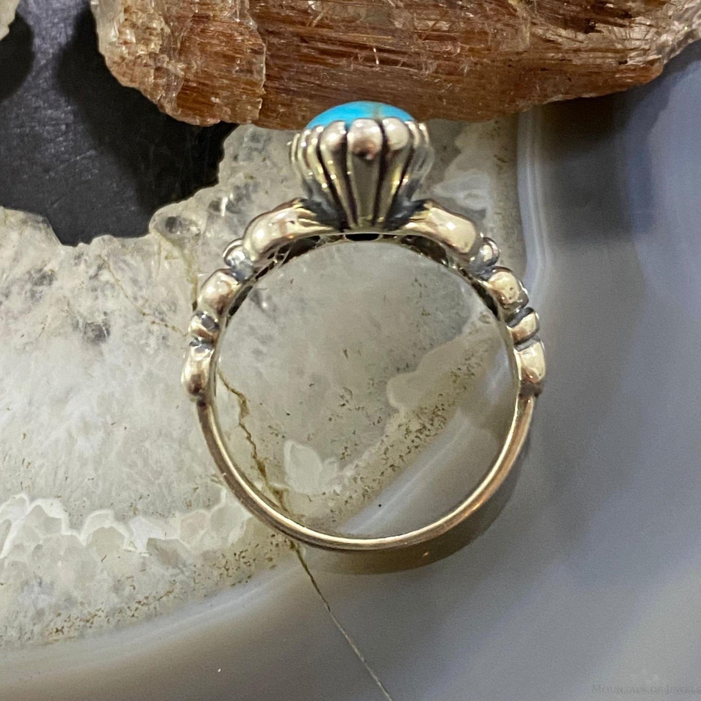 Carolyn Pollack Southwestern Style Sterling Silver Oval Blue Turquoise Decorated Ring For Women