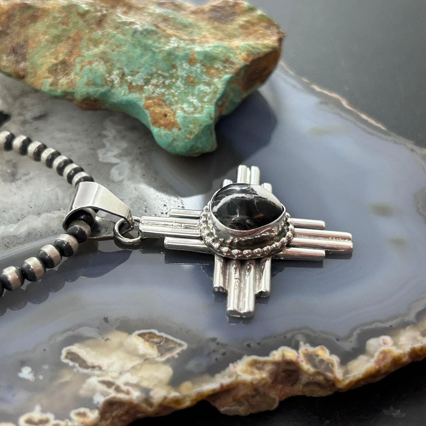 Priscilla Apache Native American Sterling Silver White Buffalo Zia Unisex Pendant