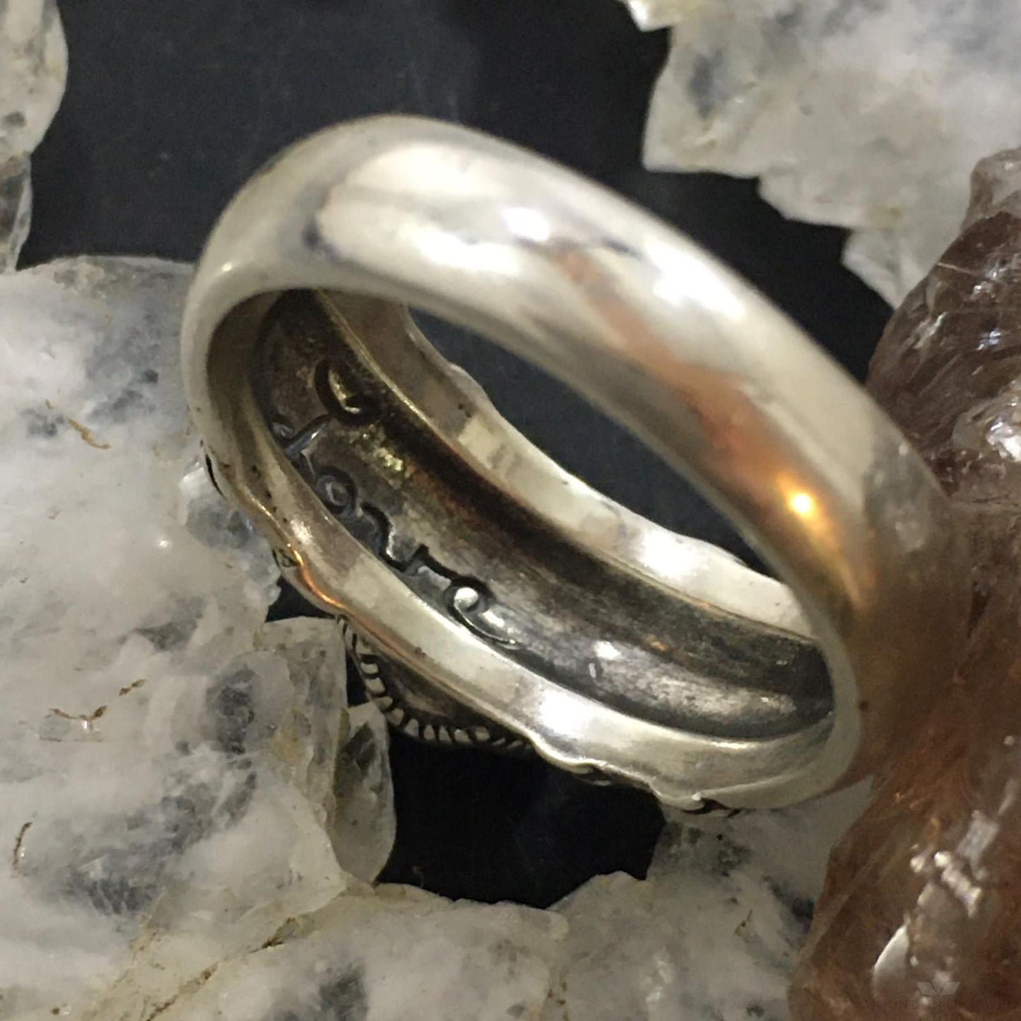 Carolyn Pollack Vintage Sterling Silver Round Rhodonite Decorated Ring For Women