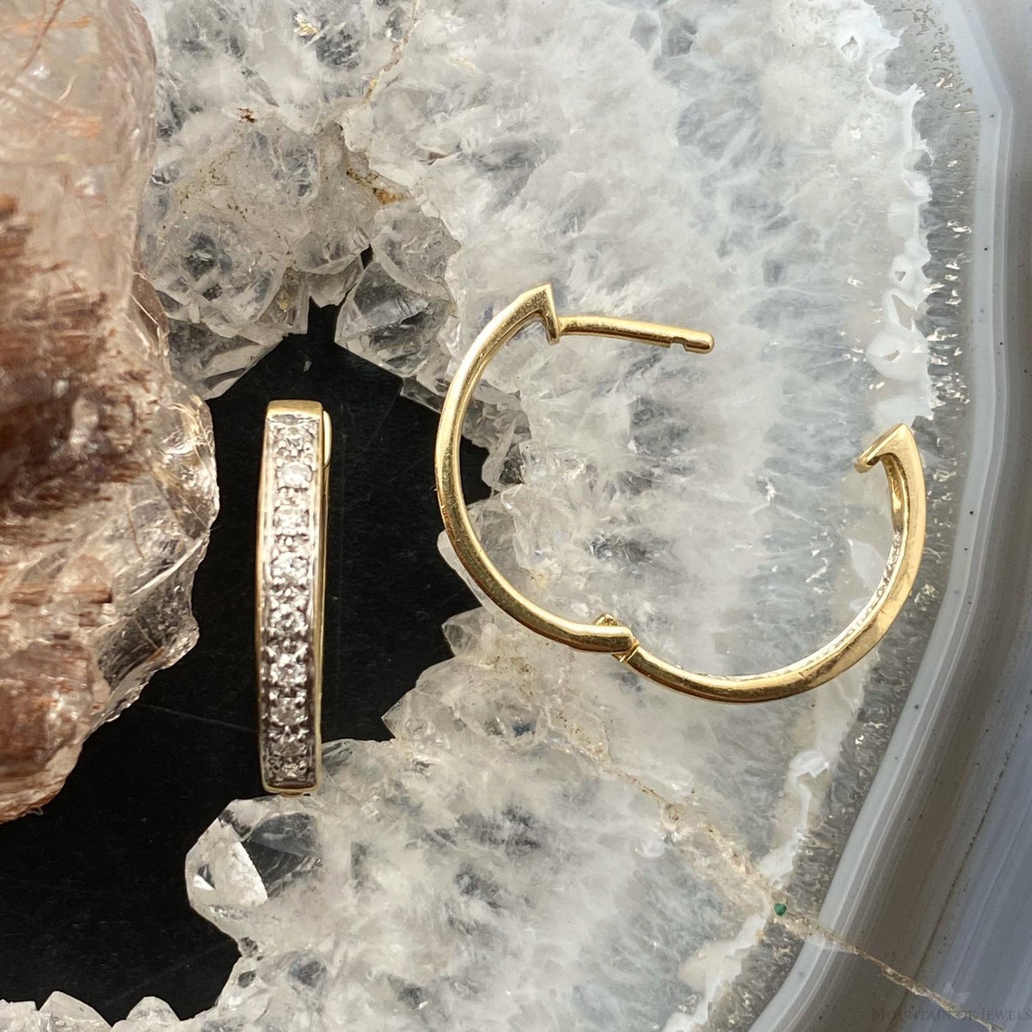 14K Two Tone Gold Diamonds Hugs Hoop Earrings For Women