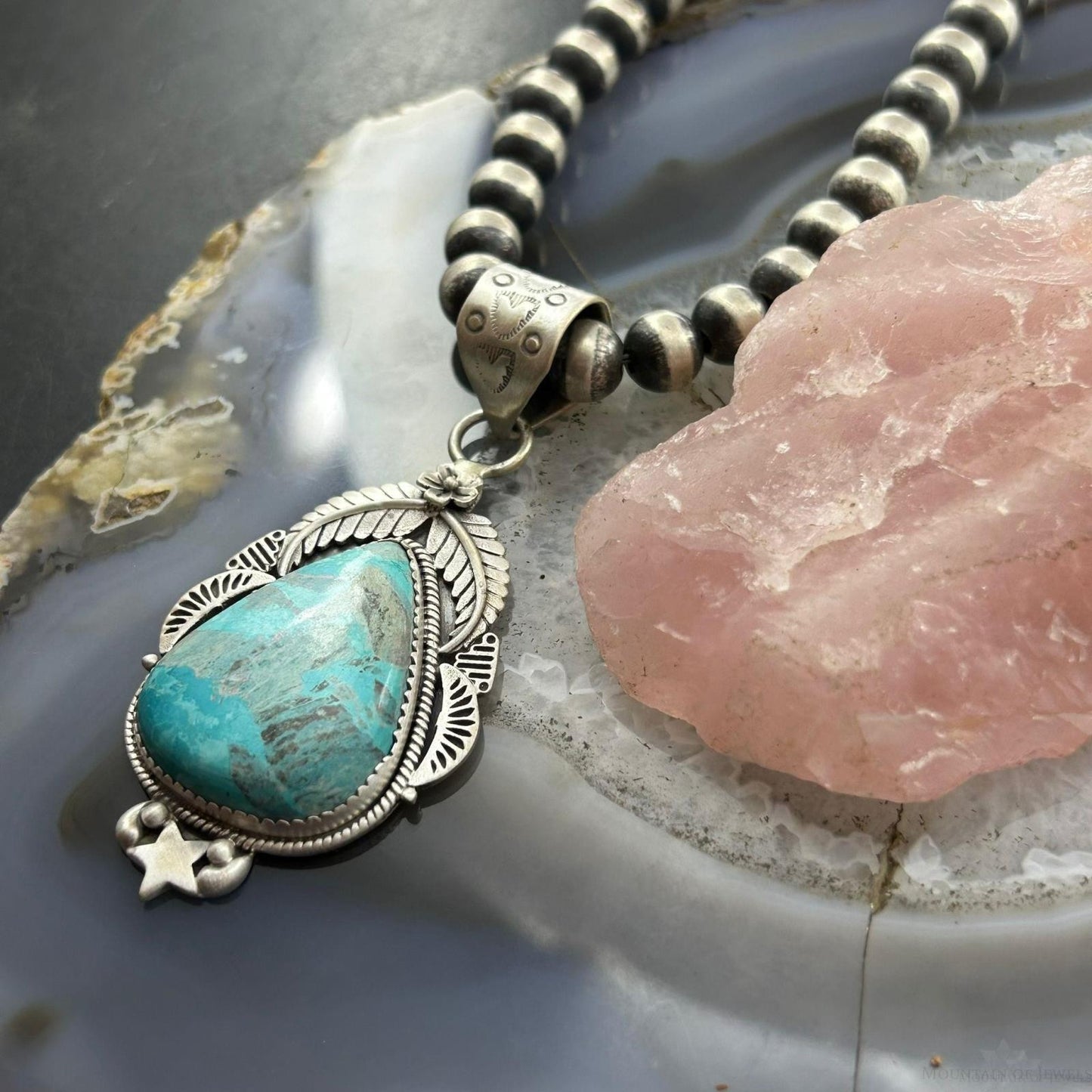 Sterling Silver Southwestern Style Teardrop Turquoise Decorated Pendant For Women