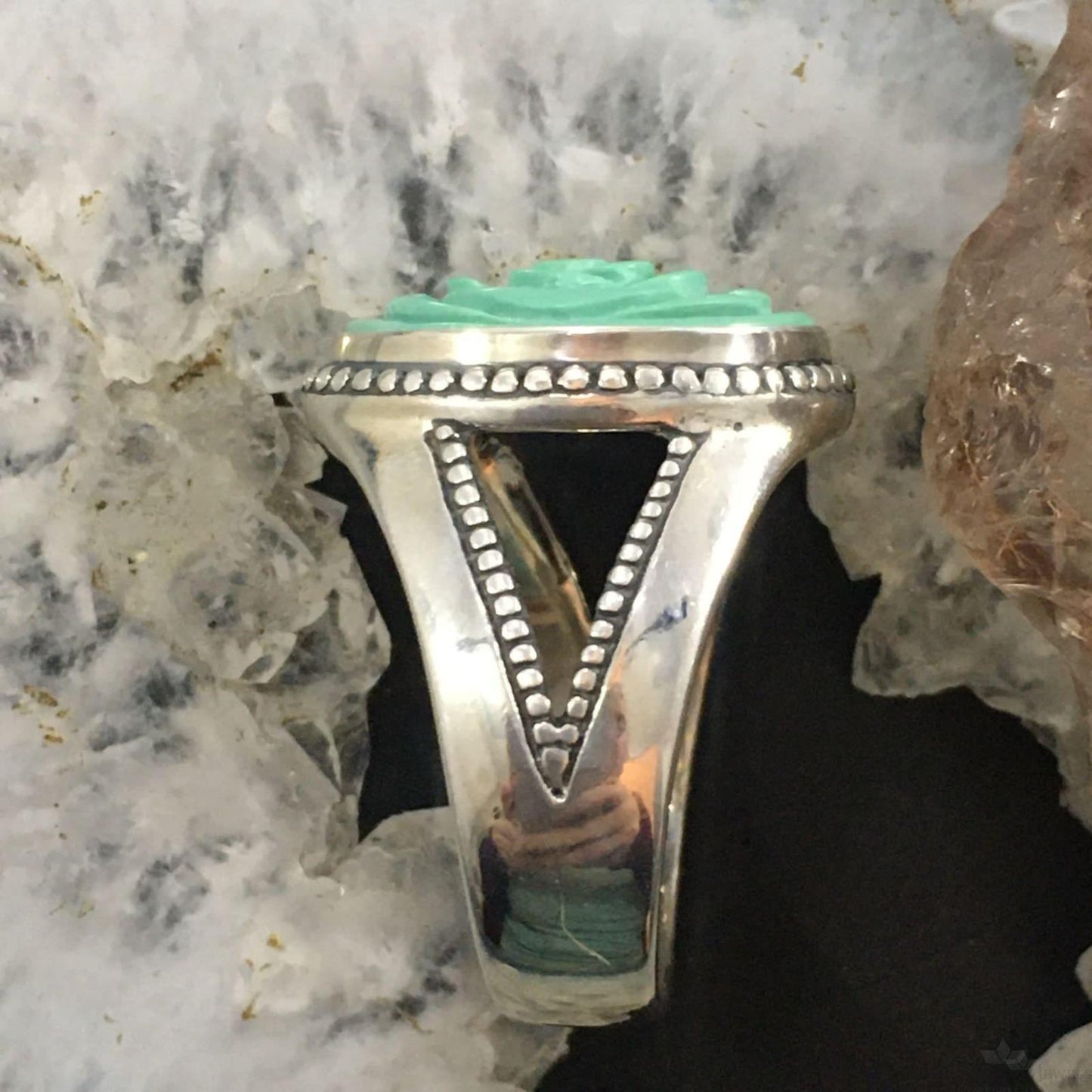 Carolyn Pollack Southwestern Style Sterling Silver Carved Turquoise Flower Ring