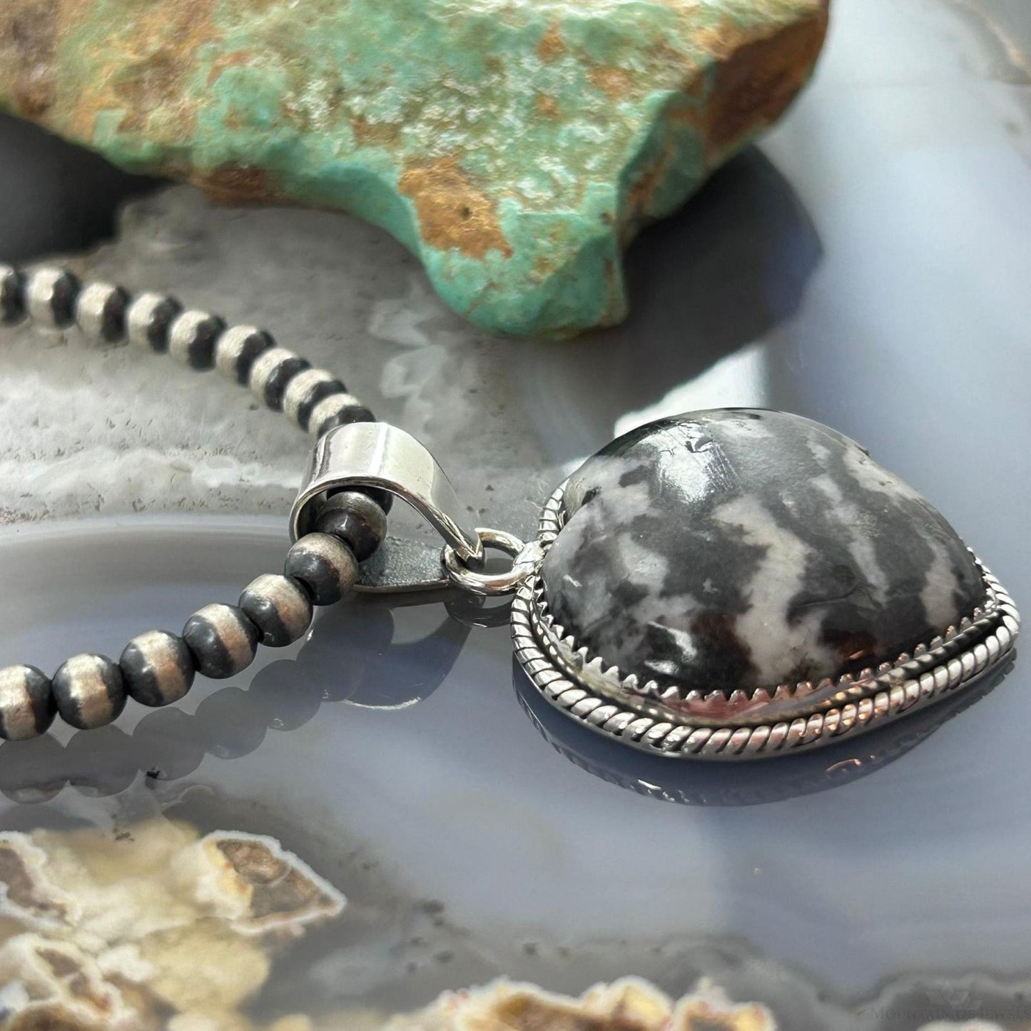 Sterling Silver Southwestern Style White Buffalo Heart Pendant For Women