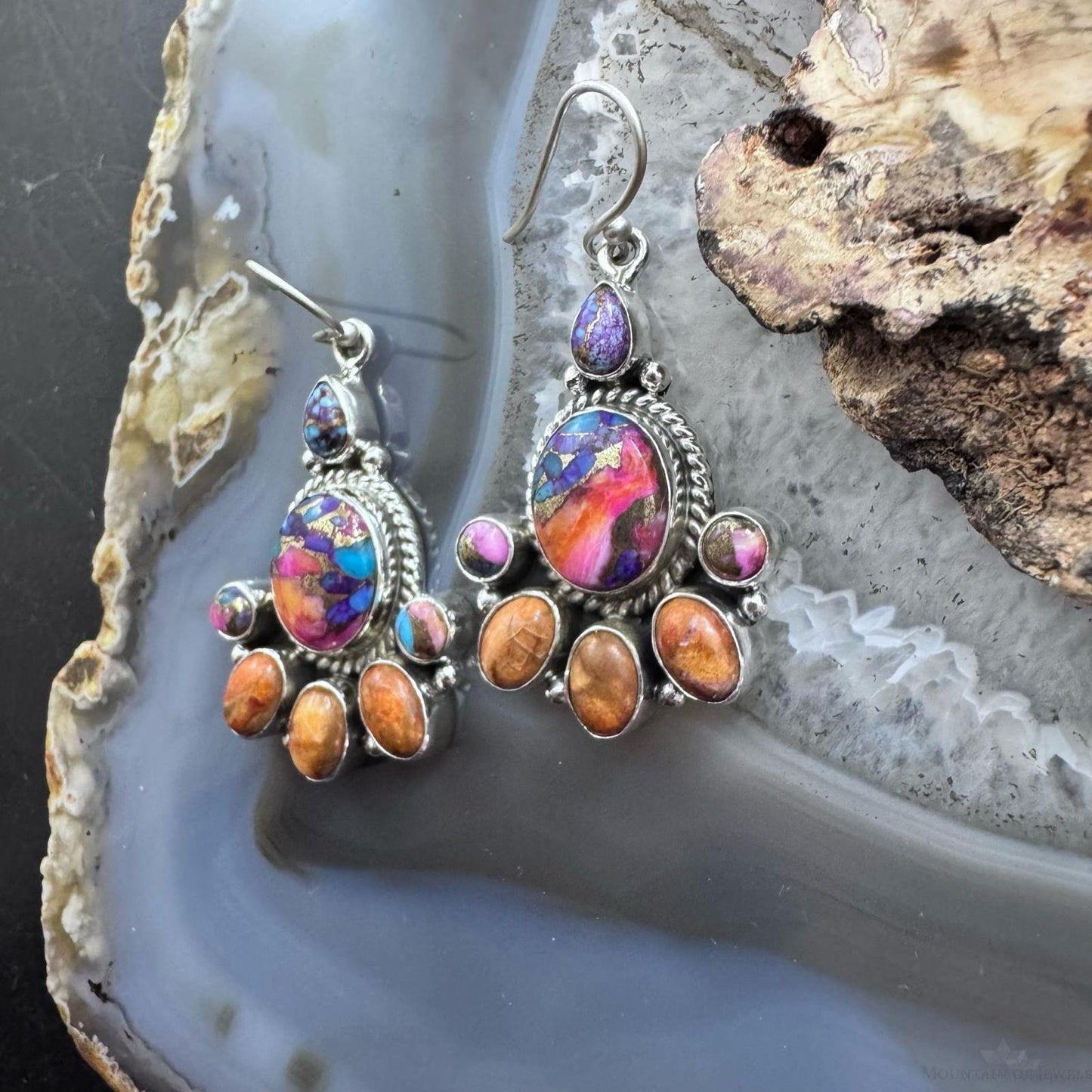 Sterling Silver Southwestern Style Multistone Cluster Dangle Earrings For Women #20