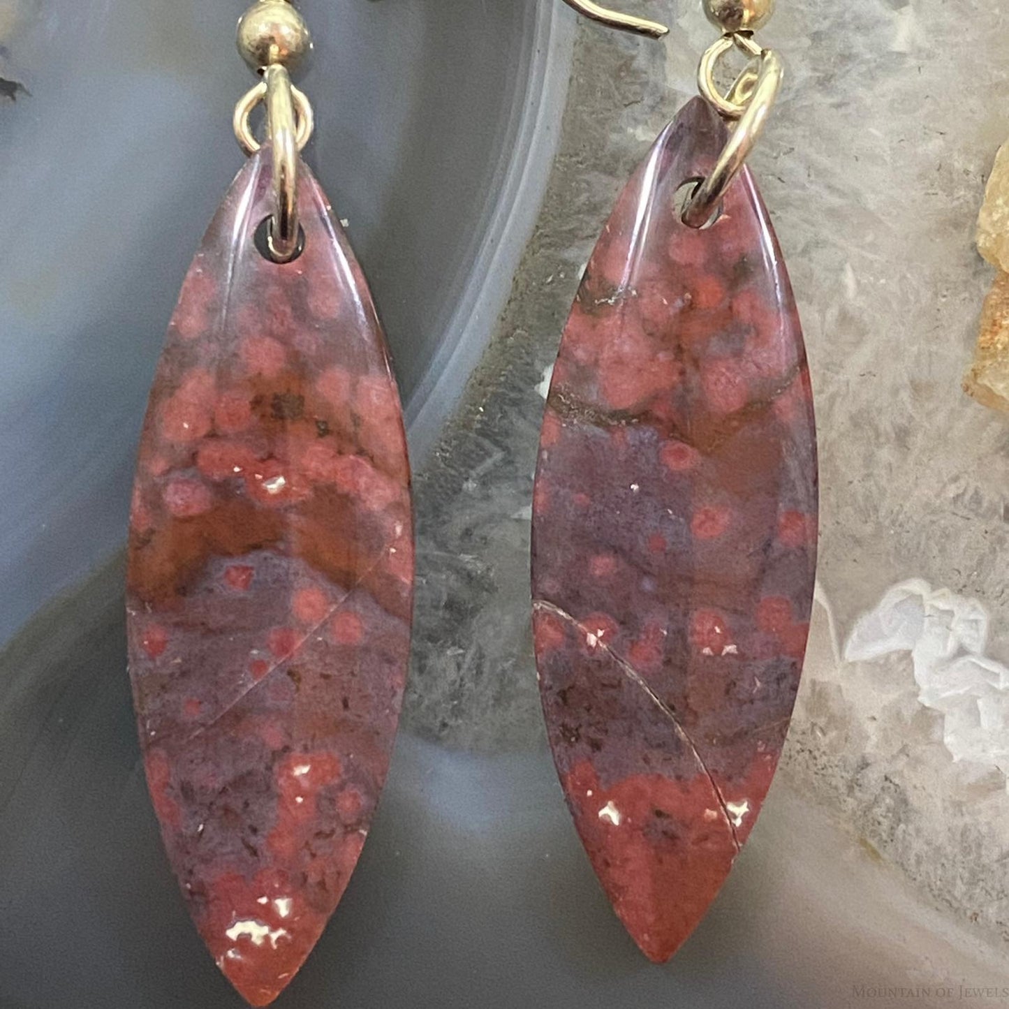 Sterling Silver Marquise River Jasper Slab Dangle Earrings For Women #138