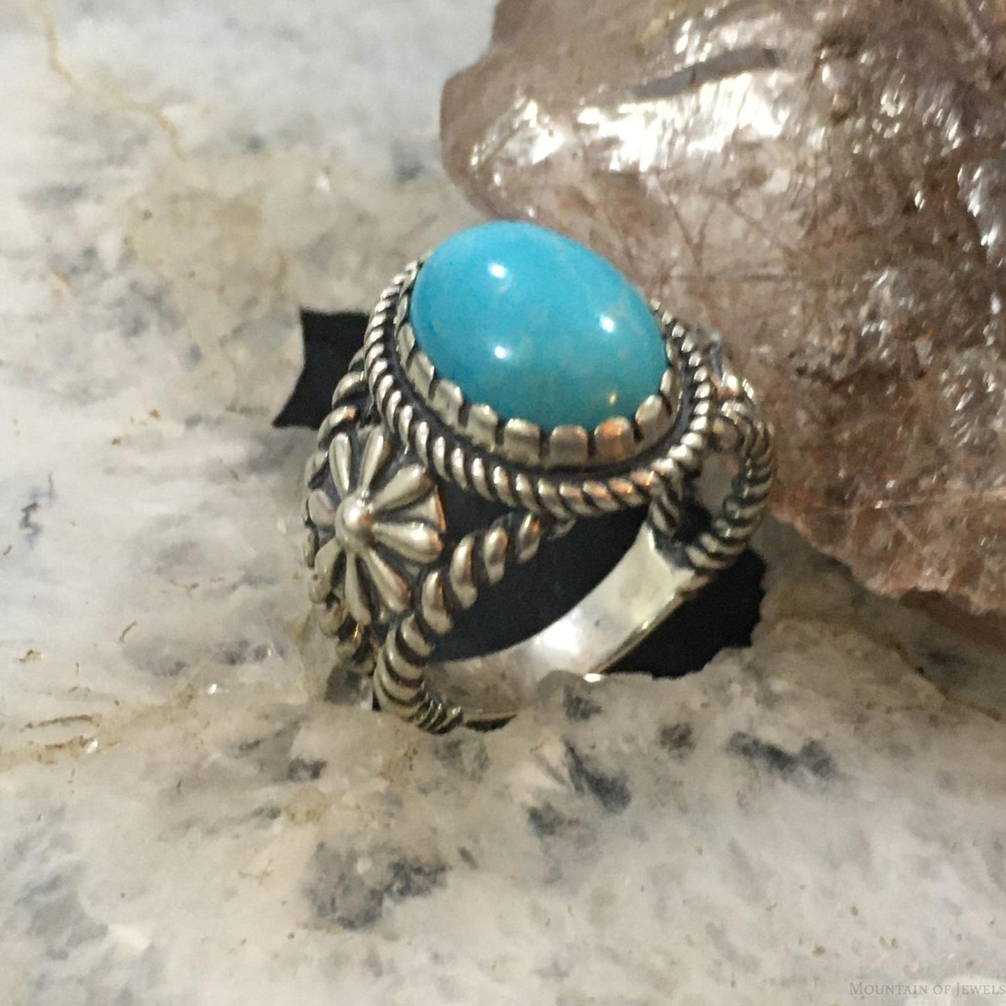 Carolyn Pollack Vintage Southwestern Style Sterling Silver Oval Turquoise Decorated Ring For Women