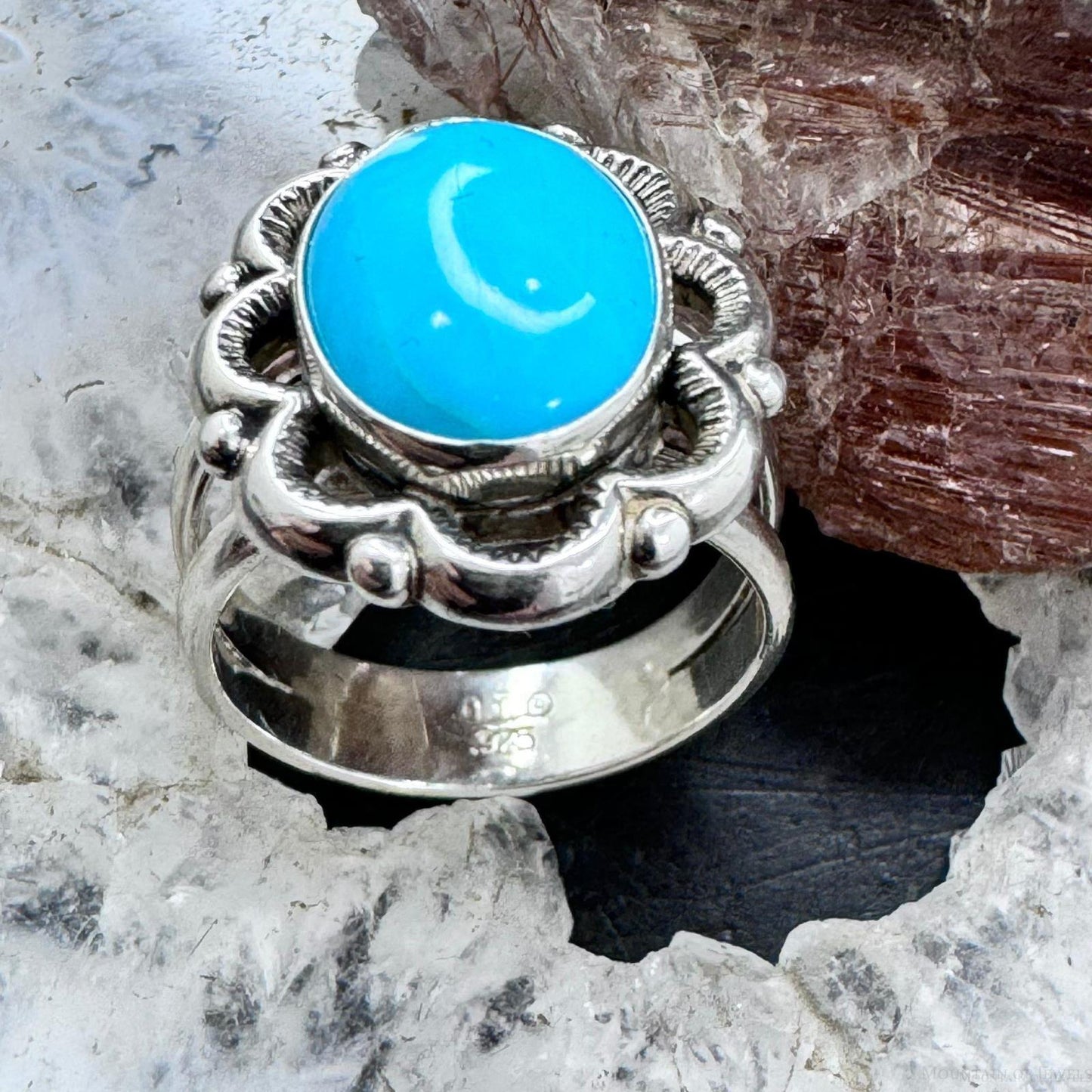 Carolyn Pollack Sterling Silver Sleeping Beauty Turquoise Flower Ring Size 7.25 For Women