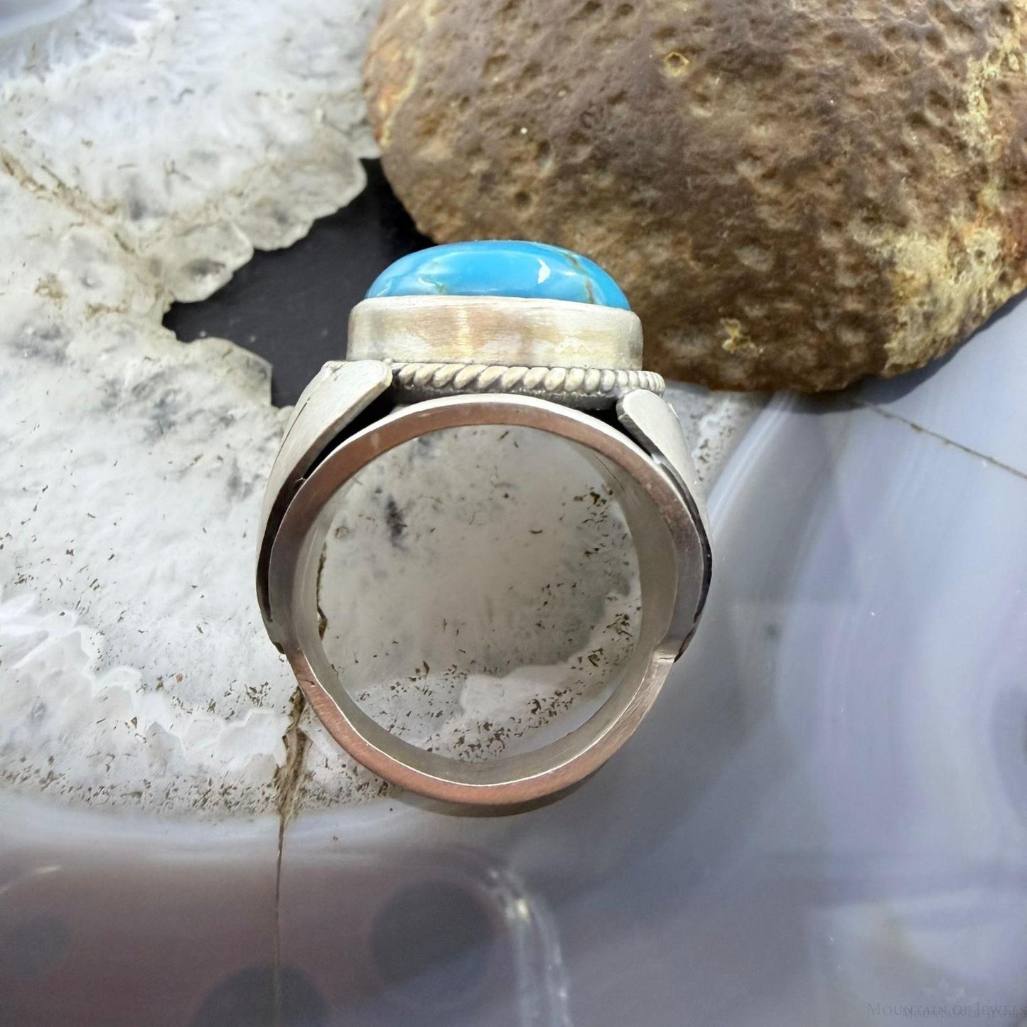 Native American Sterling Silver Oval Kingman Turquoise Shield Ring Size 11.25 For Men