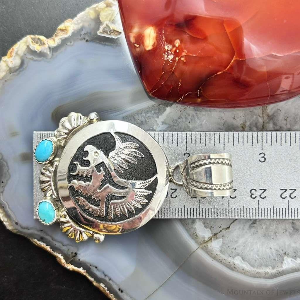 Alonzo Mariano Native American Sterling Silver Overlay Eagle & Turquoise Unisex Pendant