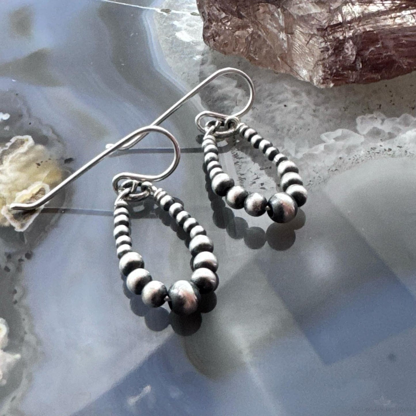 Native American Sterling Silver Graduated Navajo Pearl Beads Dangle Earrings For Women