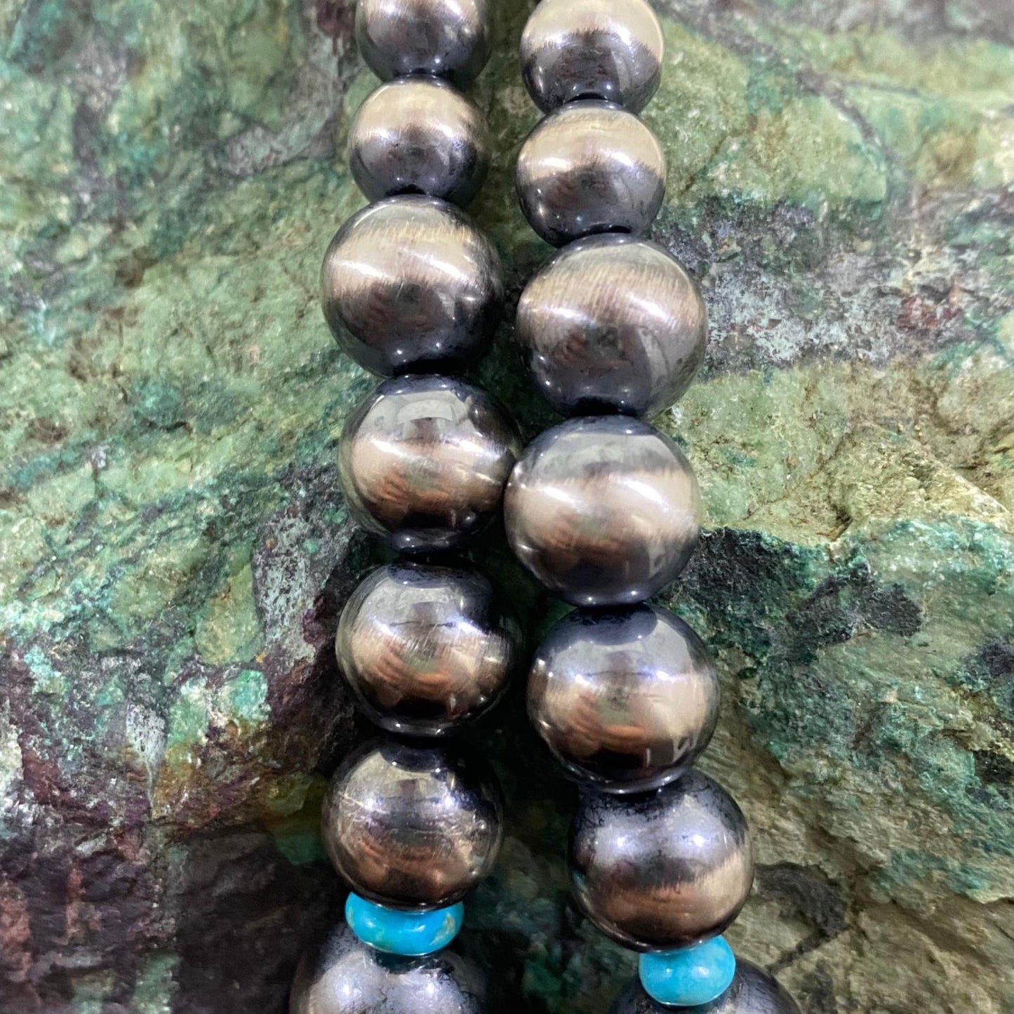 Navajo Pearl Beads Graduated 4-16mm w/Turquoise Disk Beads Sterling 18" Necklace