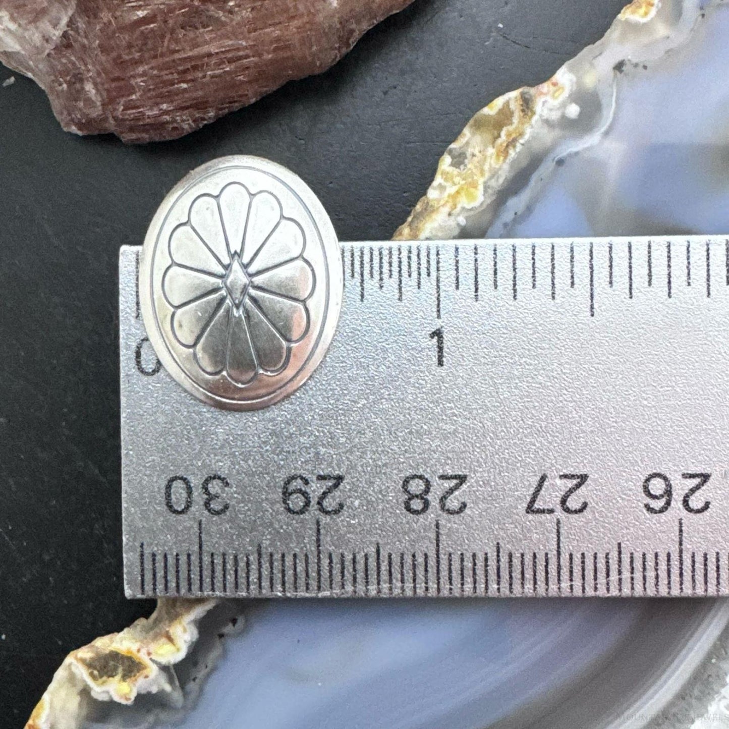 Native American Sterling Silver Round Stamped Oval Concho Stud Earrings For Women