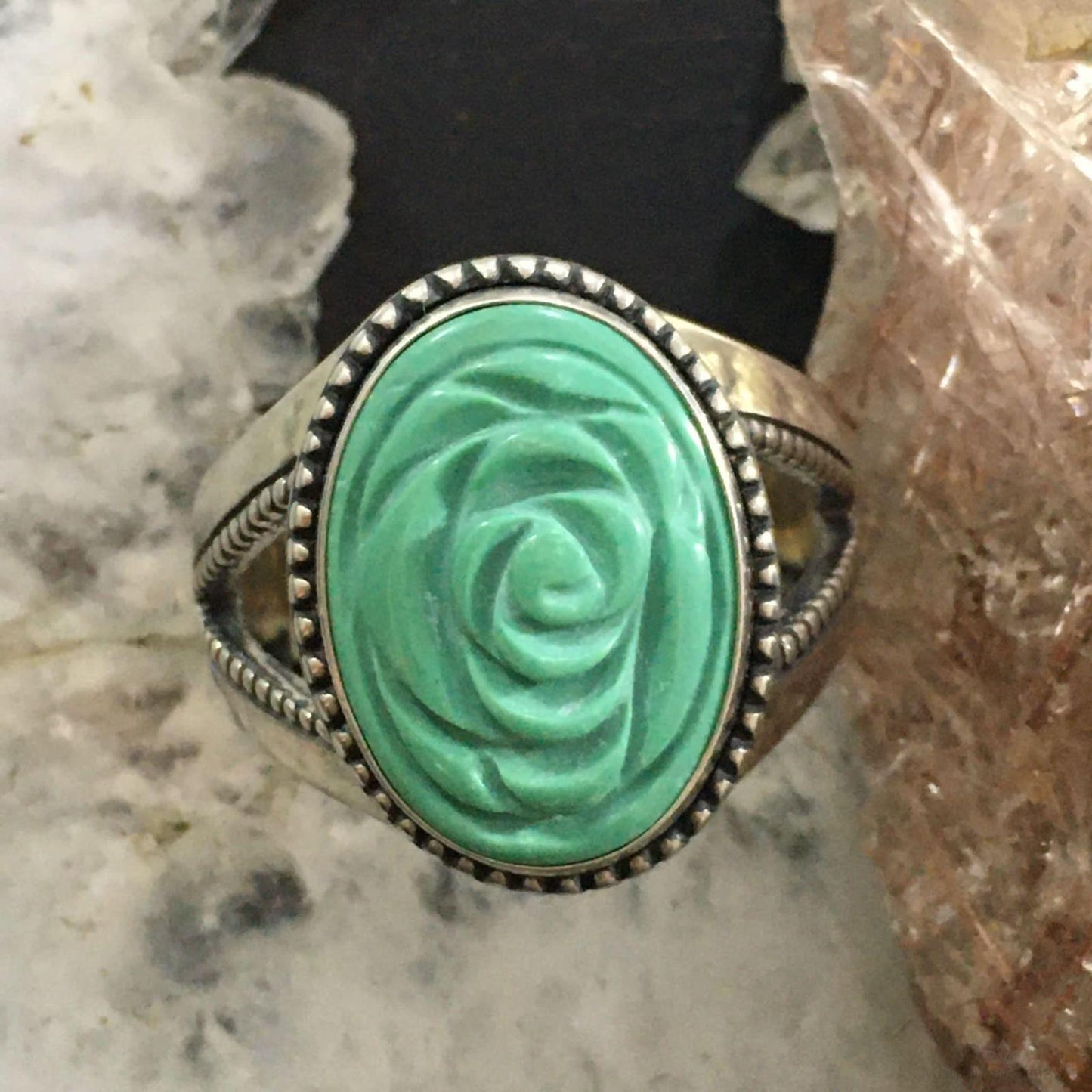 Carolyn Pollack Southwestern Style Sterling Silver Carved Turquoise Flower Ring