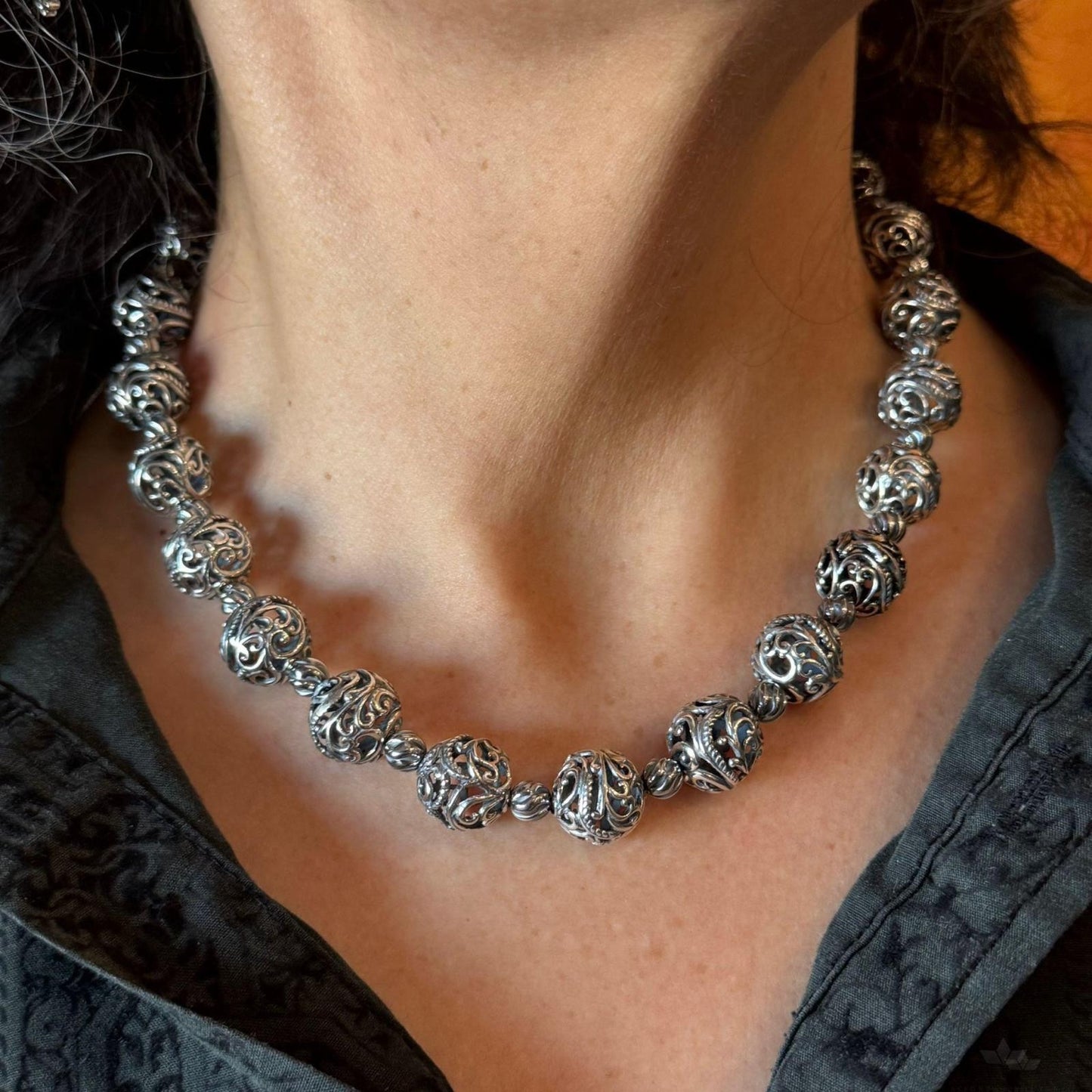 Carolyn Pollack Sterling Silver Swirl Beads w/Round Toggle Necklace For Women