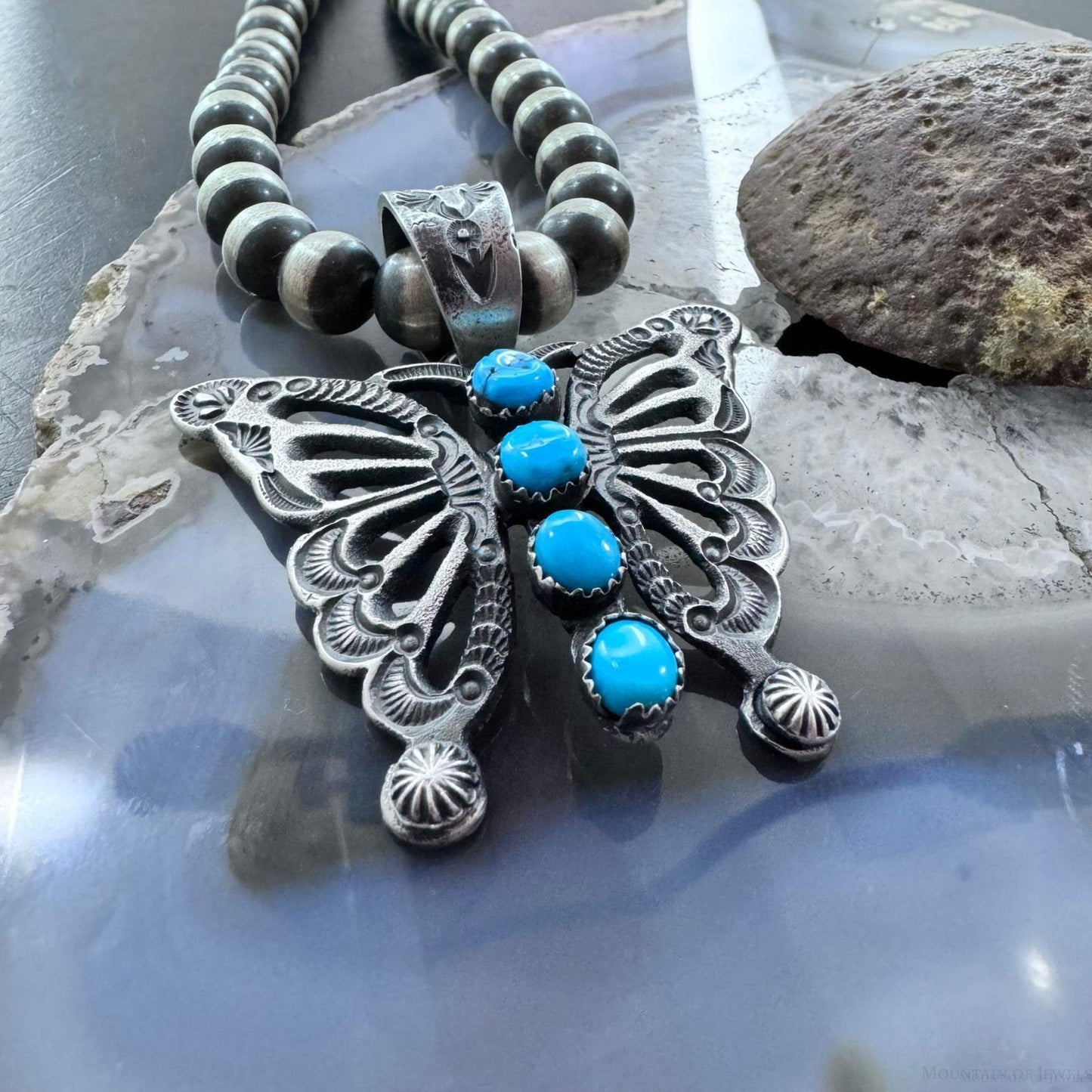 Eva & Linberg Billah Sterling Silver Butterfly w/Turquoise Decorated Pendant For Women