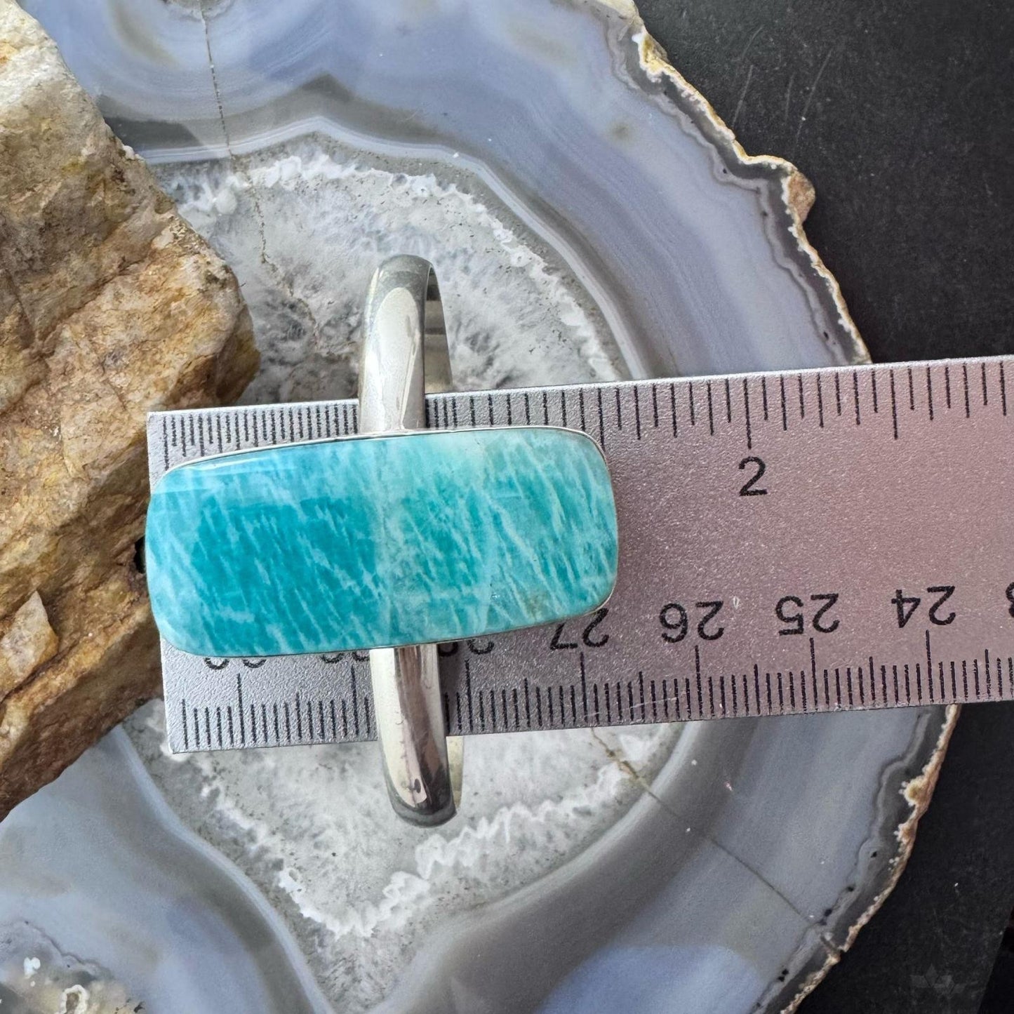 Frank Chavez Native American Sterling Silver Amazonite Bracelet For Women