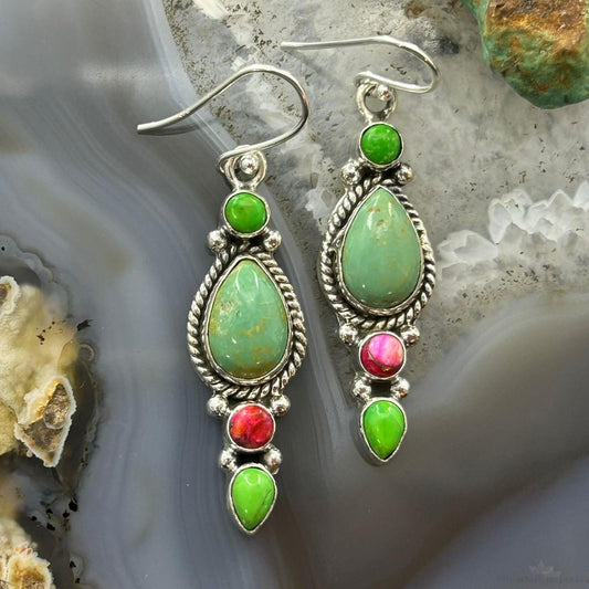 Sterling Silver Southwestern Style Multistone Dangle Earrings For Women #3