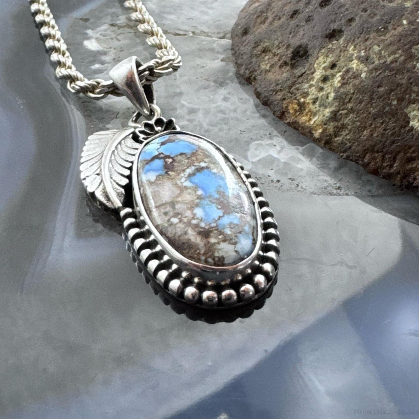 Sterling Silver Southwestern Style Oval Golden Hill Turquoise Pendant For Women