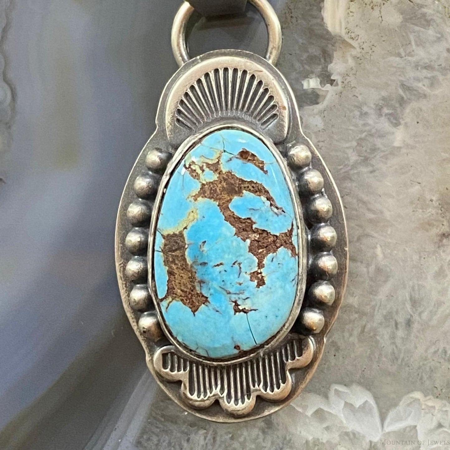 Native American Sterling Oval Kingman Turquoise Decorated Pendant For Women