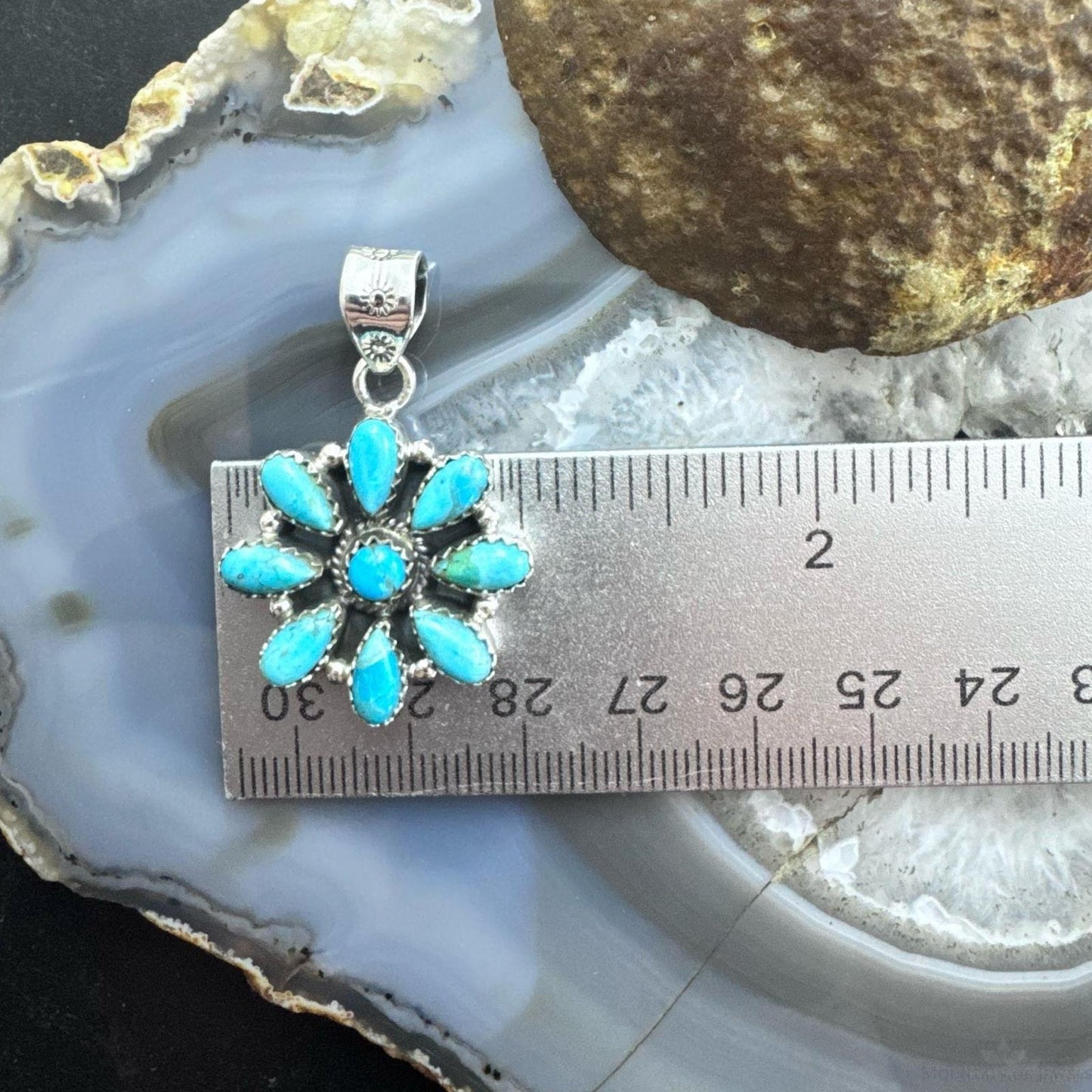 Sterling Silver Southwestern Style Turquoise Decorated Cluster Pendant For Women