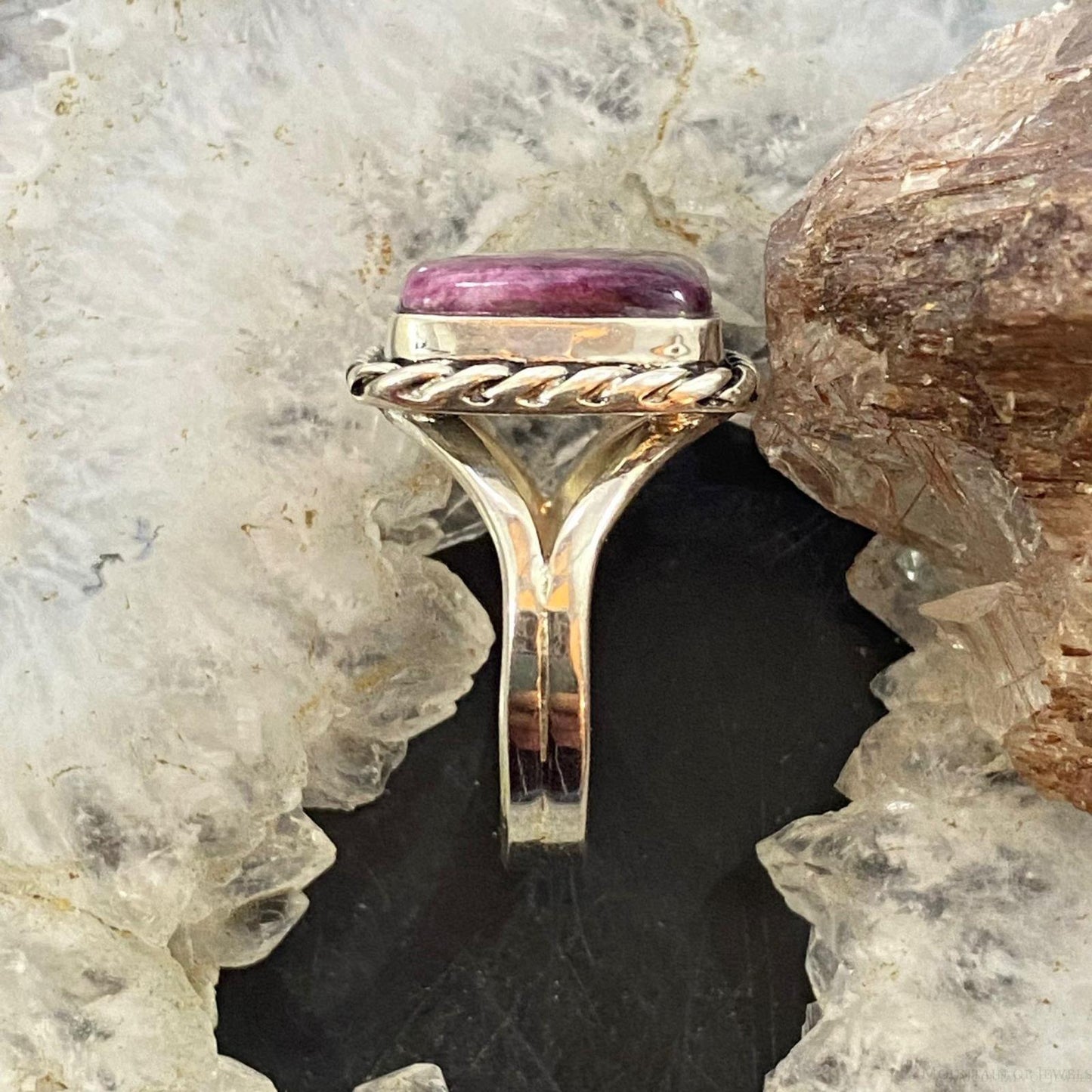 Native American Sterling Silver Purple Spiny Oyster Bar Ring Sz 9.25 For Women