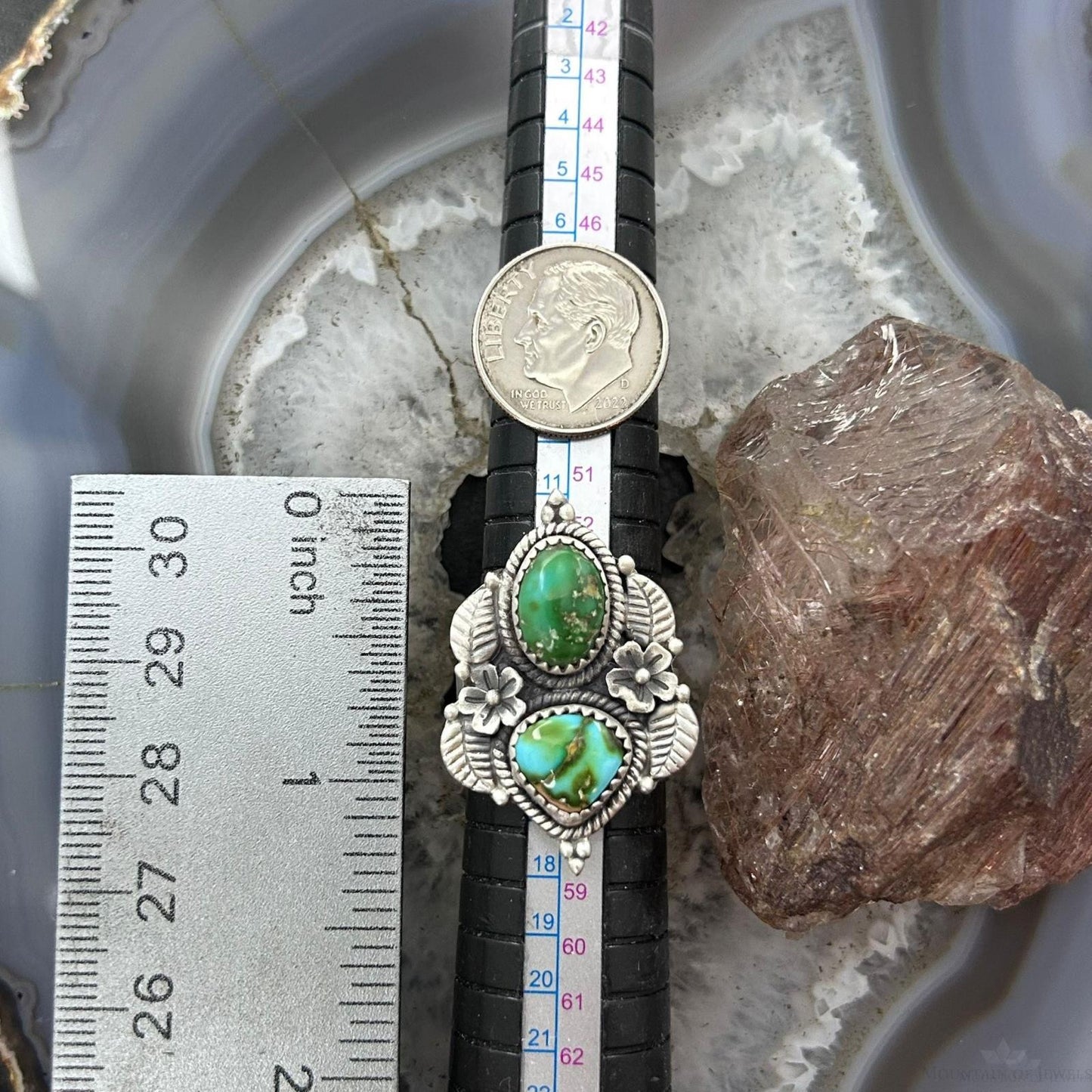 Sterling Silver Southwestern Style 2 Sonora Gold Turquoise Adjustable Ring For Women