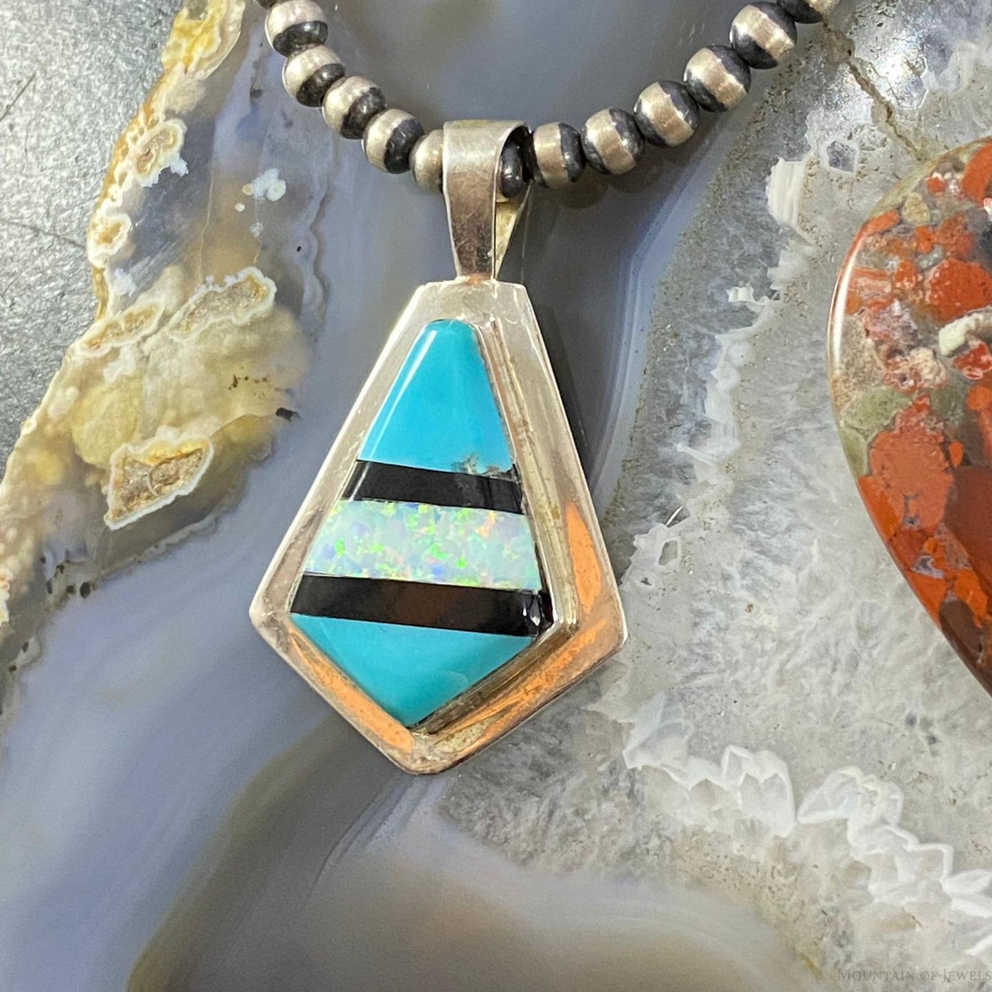 Christine Wolf Sterling Silver Turquoise/Opal/Onyx Inlay Kite Pendant For Women