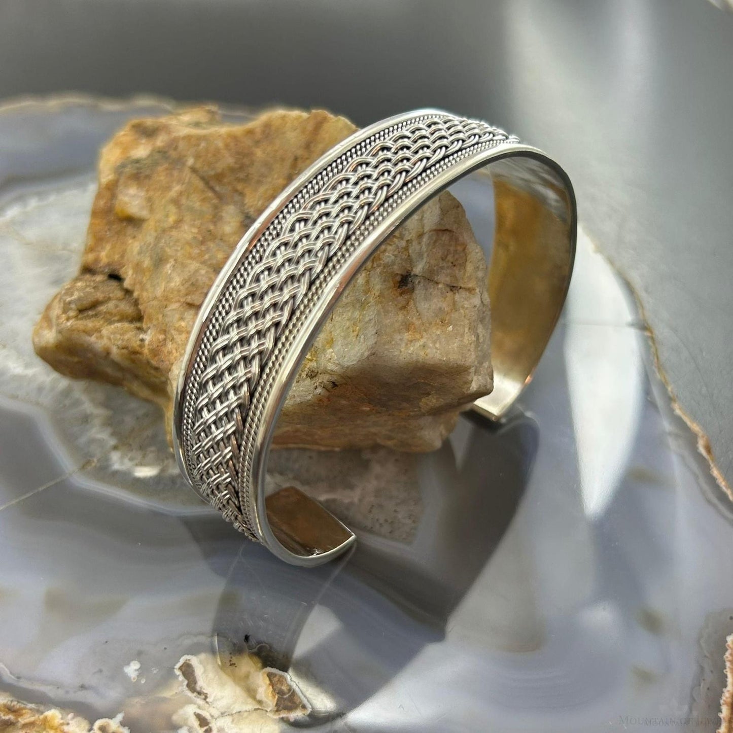 Sterling Silver Woven Flexible & Adjutable Decorated Fashion Bracelet For Women