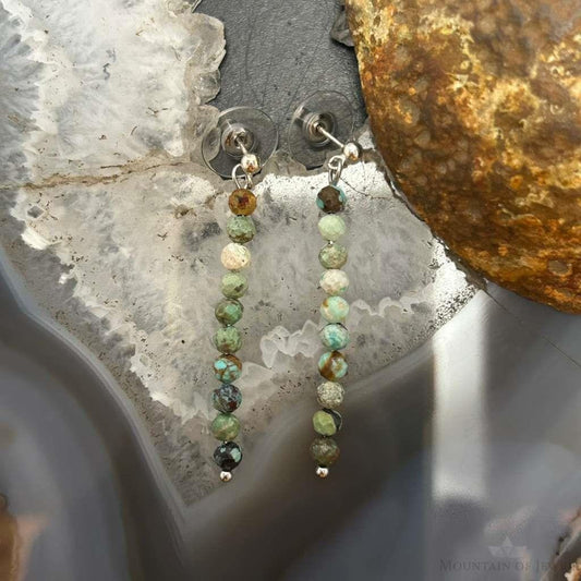 Sterling Silver Faceted Hubei Turquoise Beads Long Dangle Earrings For Women
