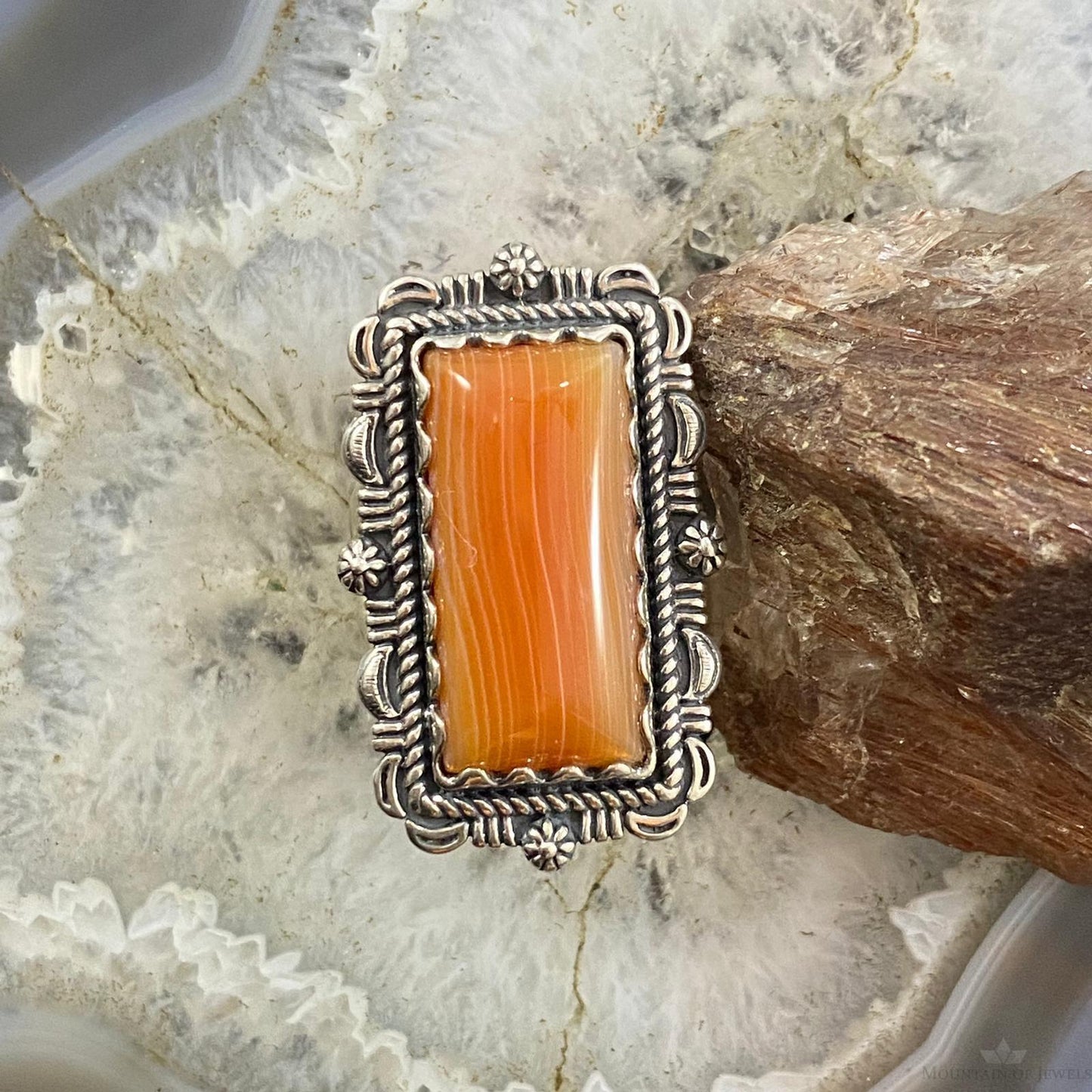 Carolyn Pollack Sterling Silver Elongated Rectangle Carnelian Ring Sz 8.5, 9.25